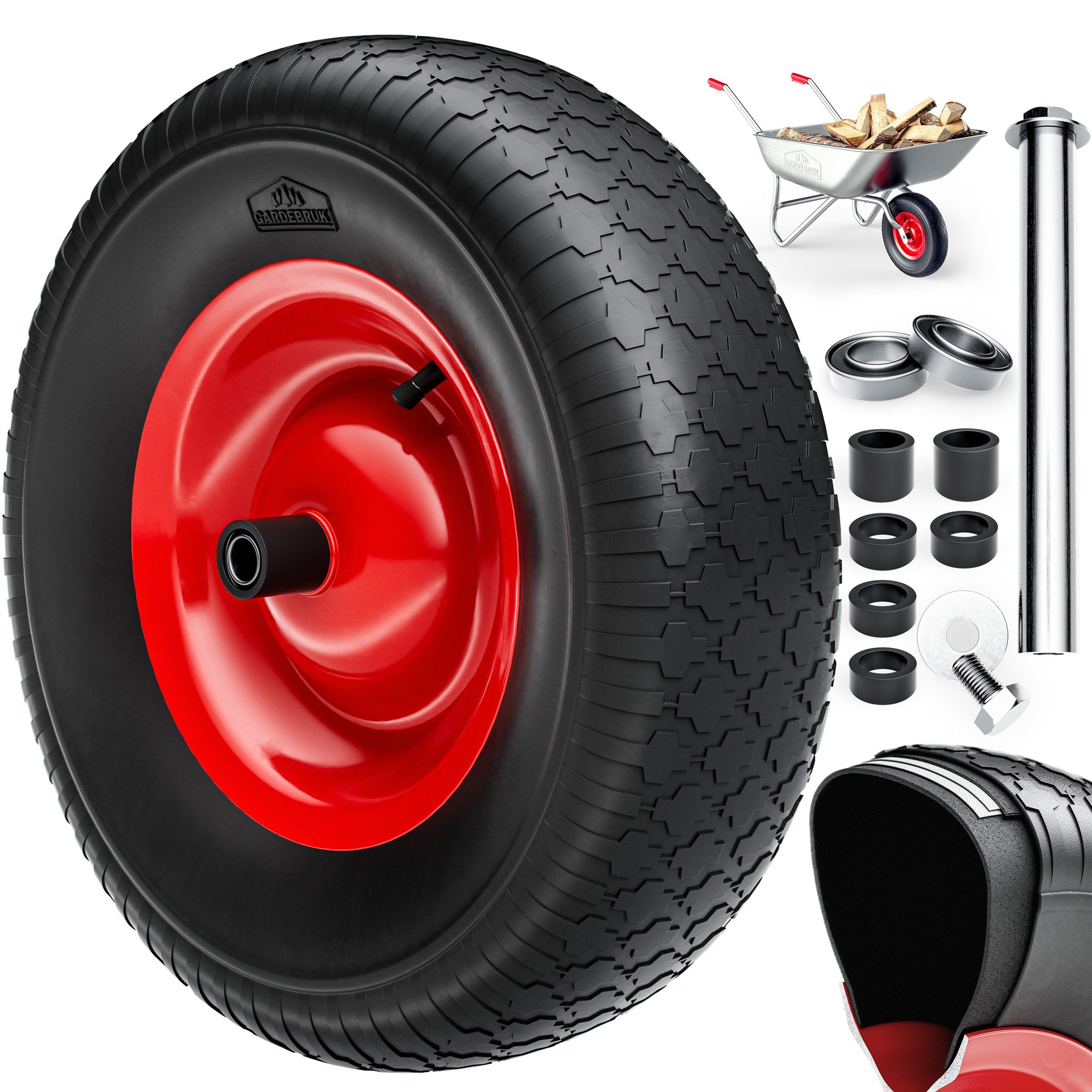 Deuba - Gardebruk Schubkarrenrad 4.80/4.00-8 Ø 390mm 200 Kg Achse Schubkarrenreifen Felge Ersatzrad Gartenkarre Luftbereift