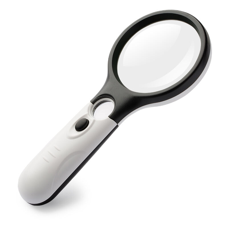 Loupe à main à double grossissement 45x et 3x, 3 LED indépendantes, 19 cm