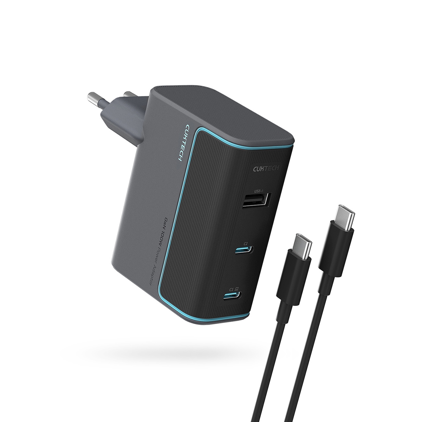Cuktech CUKAD1003EUG GaN 100W Wandladegerät (100 W, 3 Ports), USB Ladegerät, Grau - Bild 5