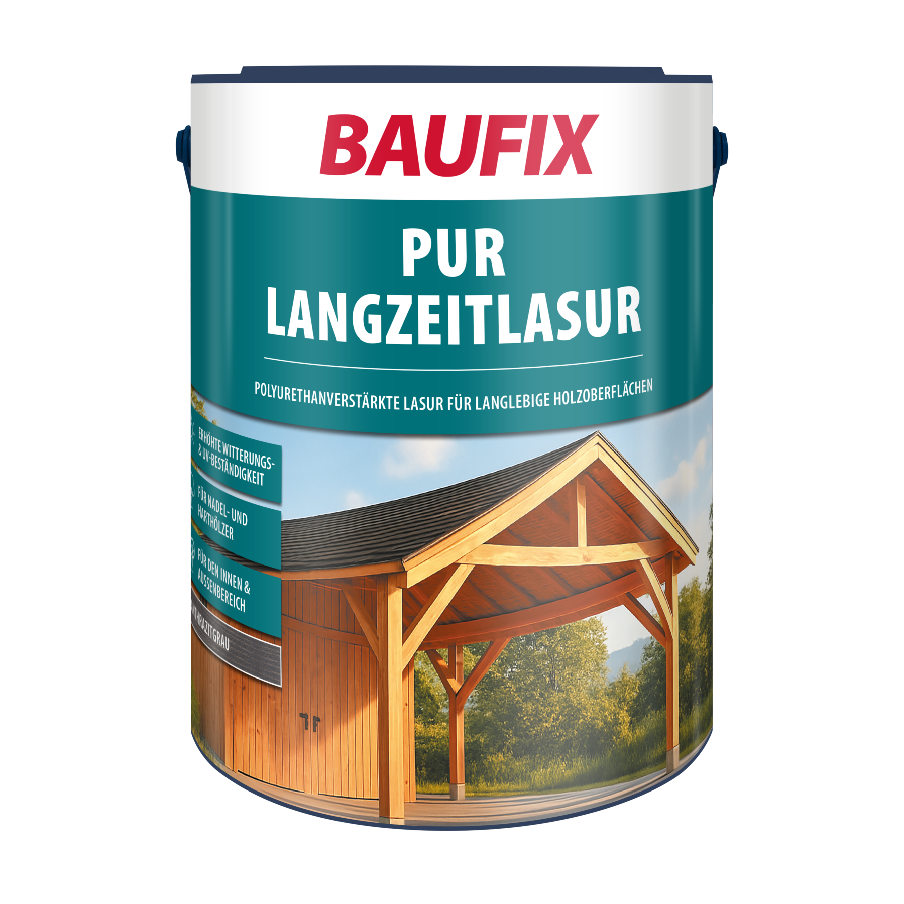 Baufix Pur Langzeitlasur Anthrazitgrau Seidenmatt, 5 Liter, Holzlasur