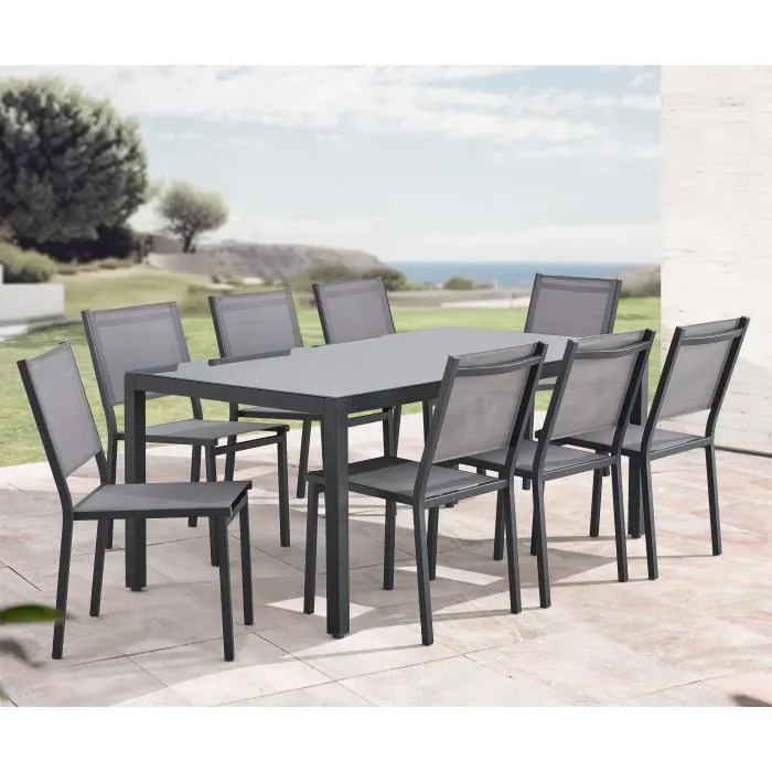 Sans Marque Gartenmöbel No-name Aluminiumtisch Gehärtetes Glas 180 Cm
