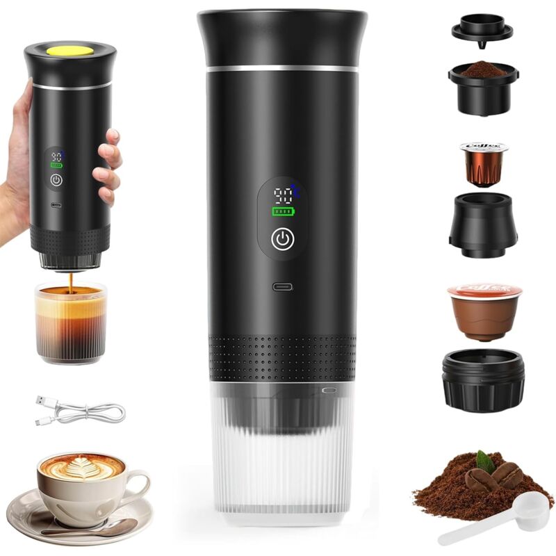 Macchina Da Caffè Portatile 3 In 1, Ricaricabile, Ideale Per Viaggi, Con Capsule E Caffè Macinato, A 12v, Per Campeggio, Viaggi, Ufficio, Auto E Casa - Nera