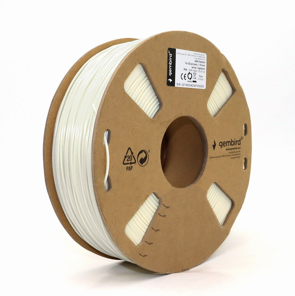Gembird Asa (ASA, 1000 g, 1.75 mm), Filament, Weiss - Bild 3