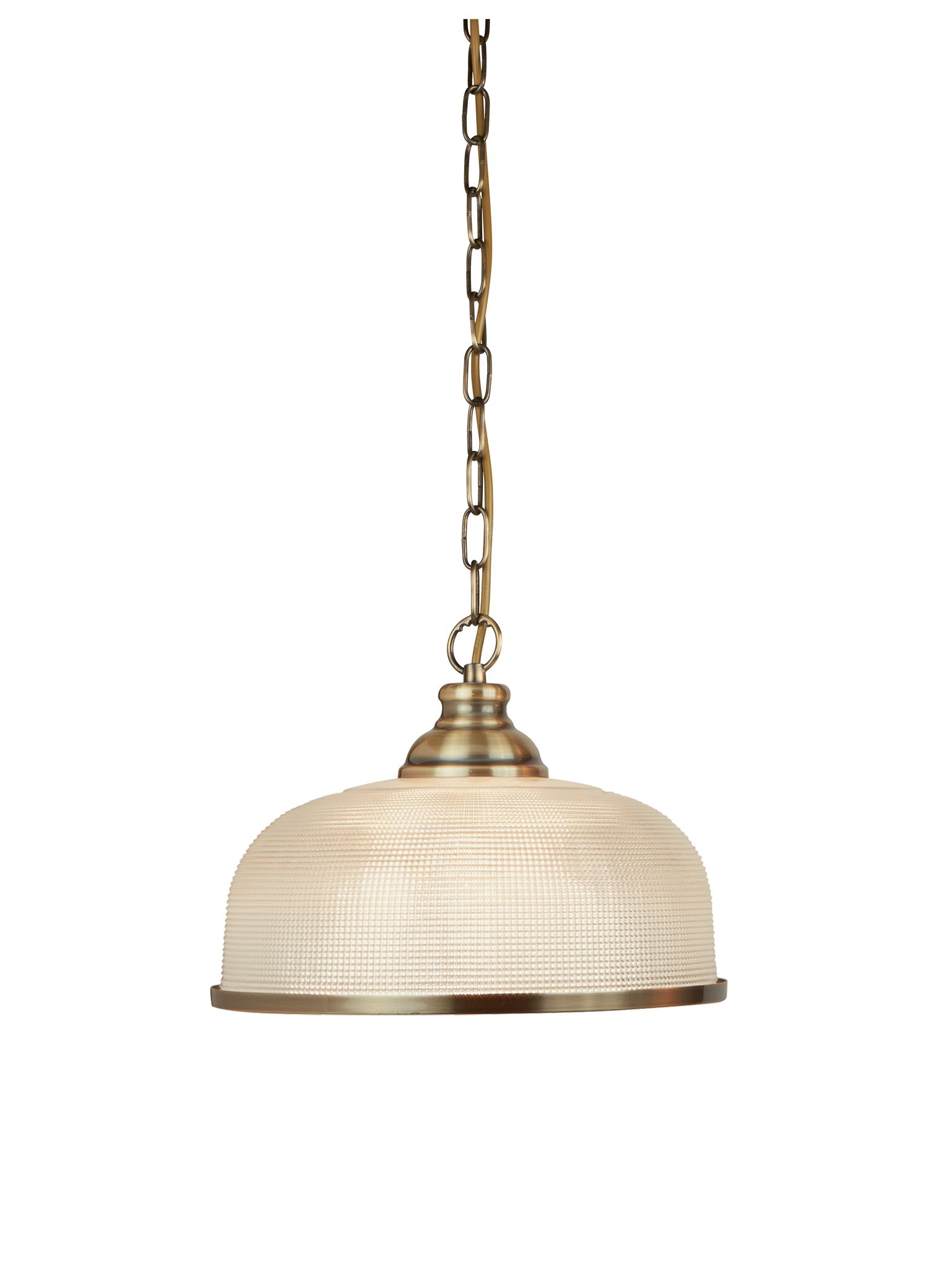 Searchlight - Bistro Ii - 1lt Suspension Metal Laiton Antique Avec Verre Prismatique Amplificateur Holophane E27 Max 60w Diam 27cm