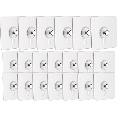 Crochet adhésif sans clou 6×6 cm transparent, lot de 20