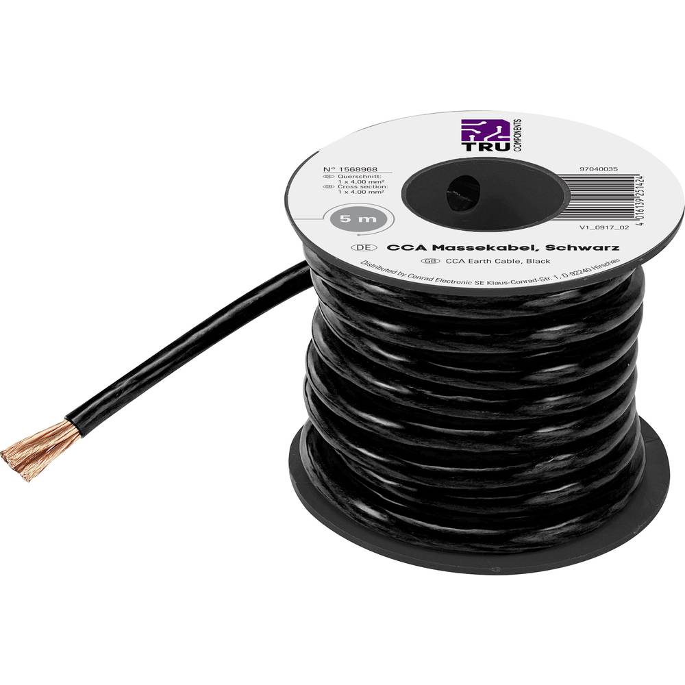 TruComponents 1568968 Earth Cable 4 mm² Black 5m Copper-Plated Alu...