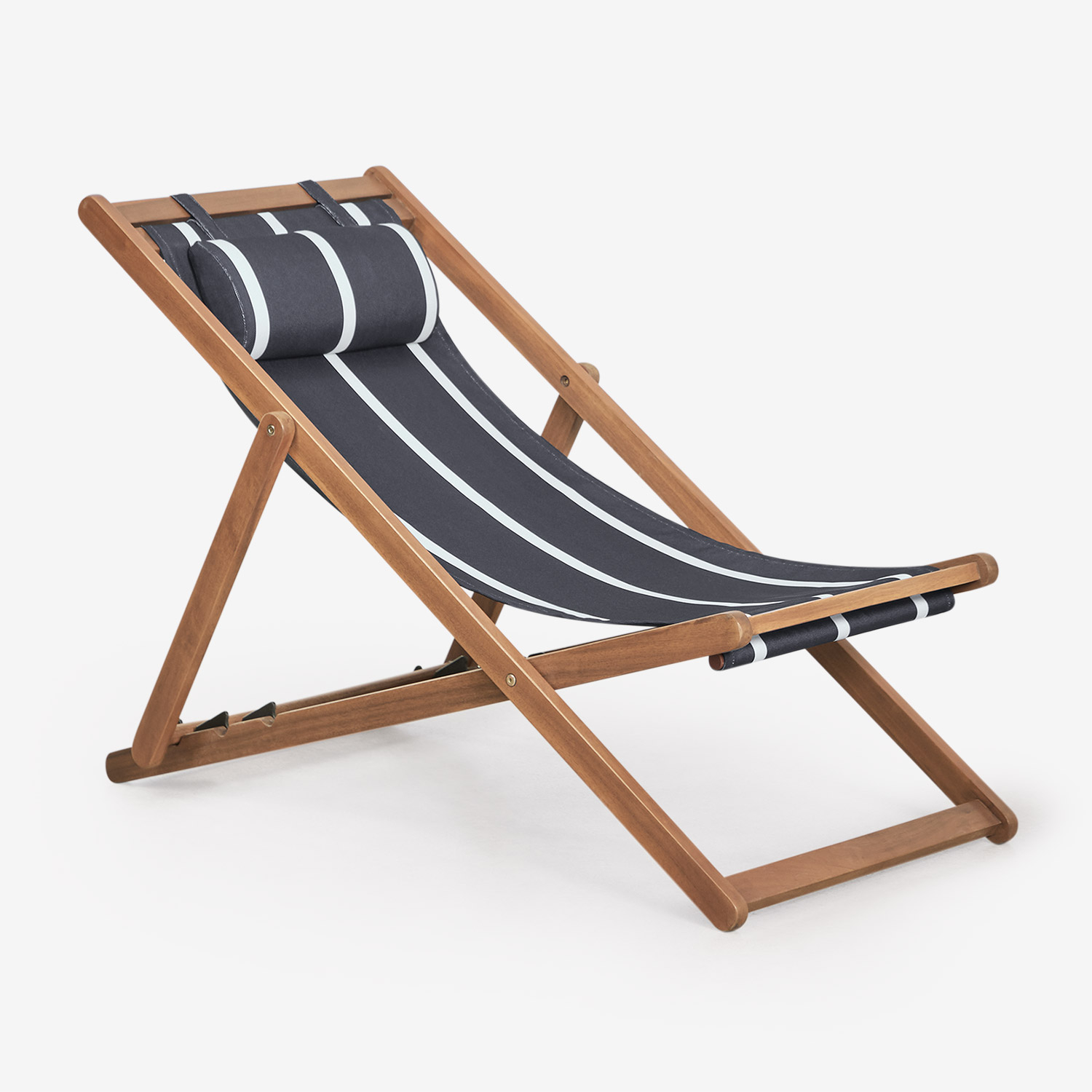 Hamaca Pliante En Bois Avec Coussin Kardis Sklum Bleu Marine - Beige