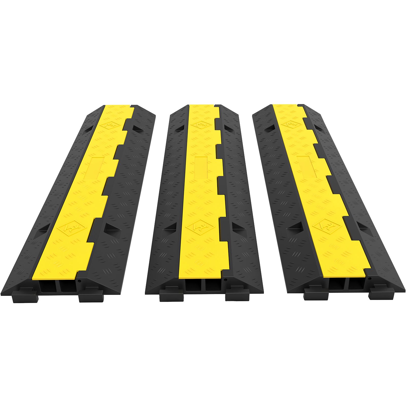 Rampe de protection pour câbles en caoutchouc noir et jaune, 2 canaux, capacité 5 000 kg par essieu, lot de 3