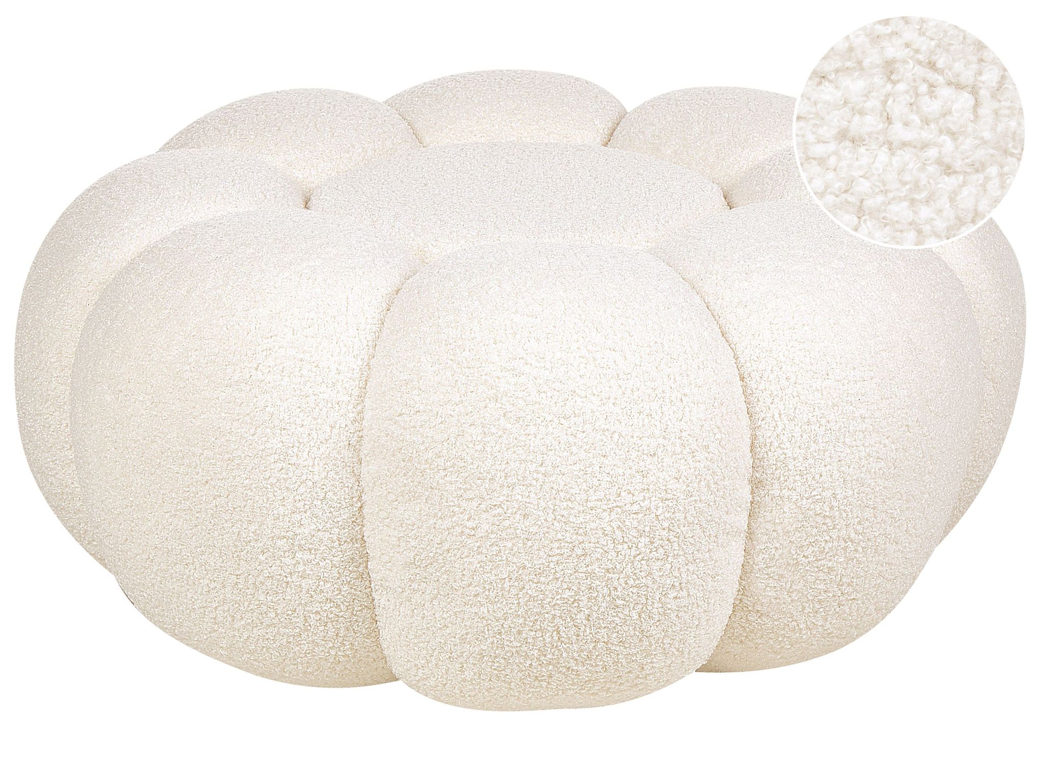 Beliani – Pouf En Tissu Bouclé Blanc Cassé – Repose-pieds Rond 60x60cm