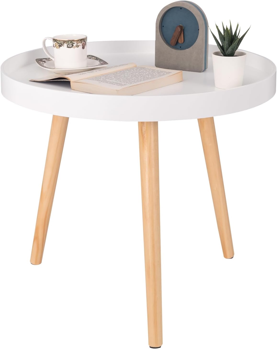 Woltu - Table Basse Ronde En Bois Massif - Table De Salon Moderne