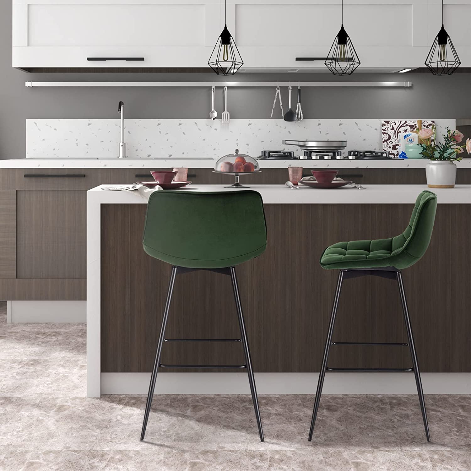 Woltu - Lot De 2 Tabourets De Bar En Velours Chaises De Bar Avec