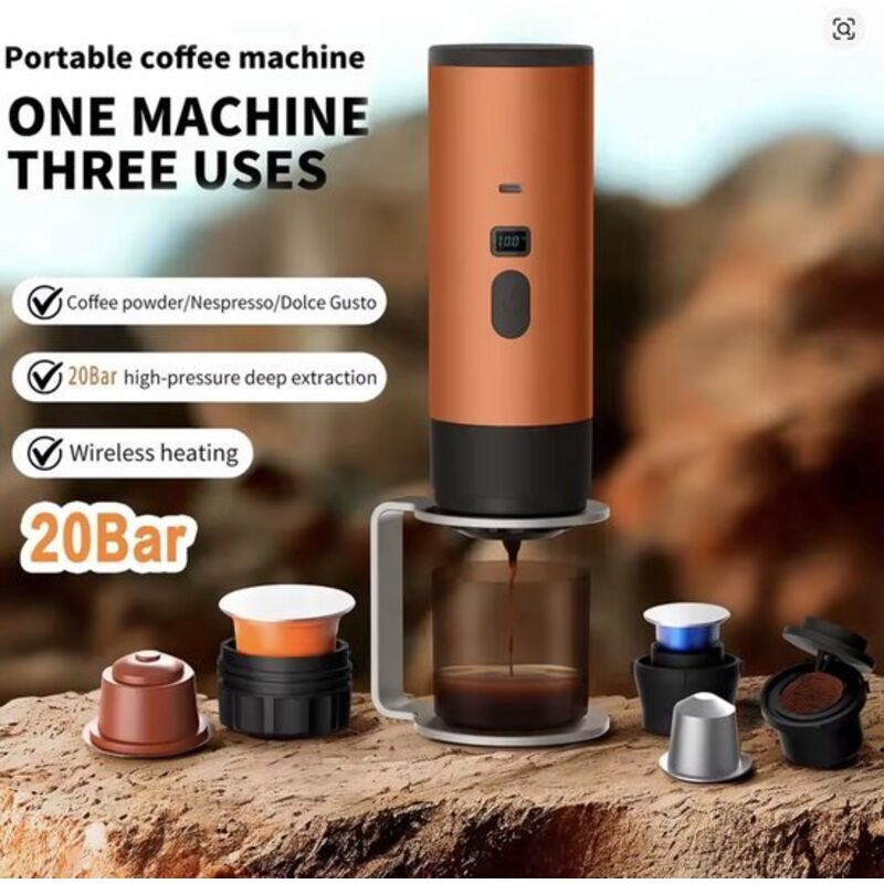 Macchina Da Caffè Portatile 3 In 1 Con Tazza - 1 Tazza - Arancione - Ricaricabile, Ideale Per I Viaggi - Macchina Per Caffè Espresso 12v Per Capsule E Caffè Macinato - Campeggio, Viaggi, Vacanze, Uffi