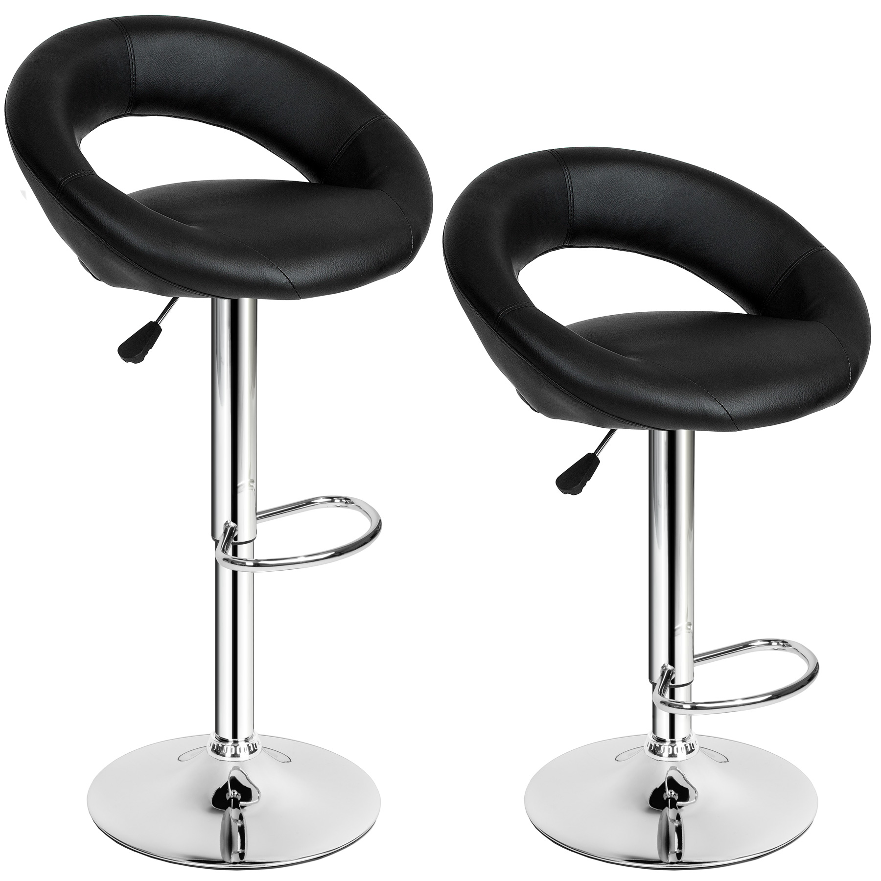 Lot 2 Tabourets De Bar Cuir Synthétique Hauteur D'Assise 63-83cm Noir