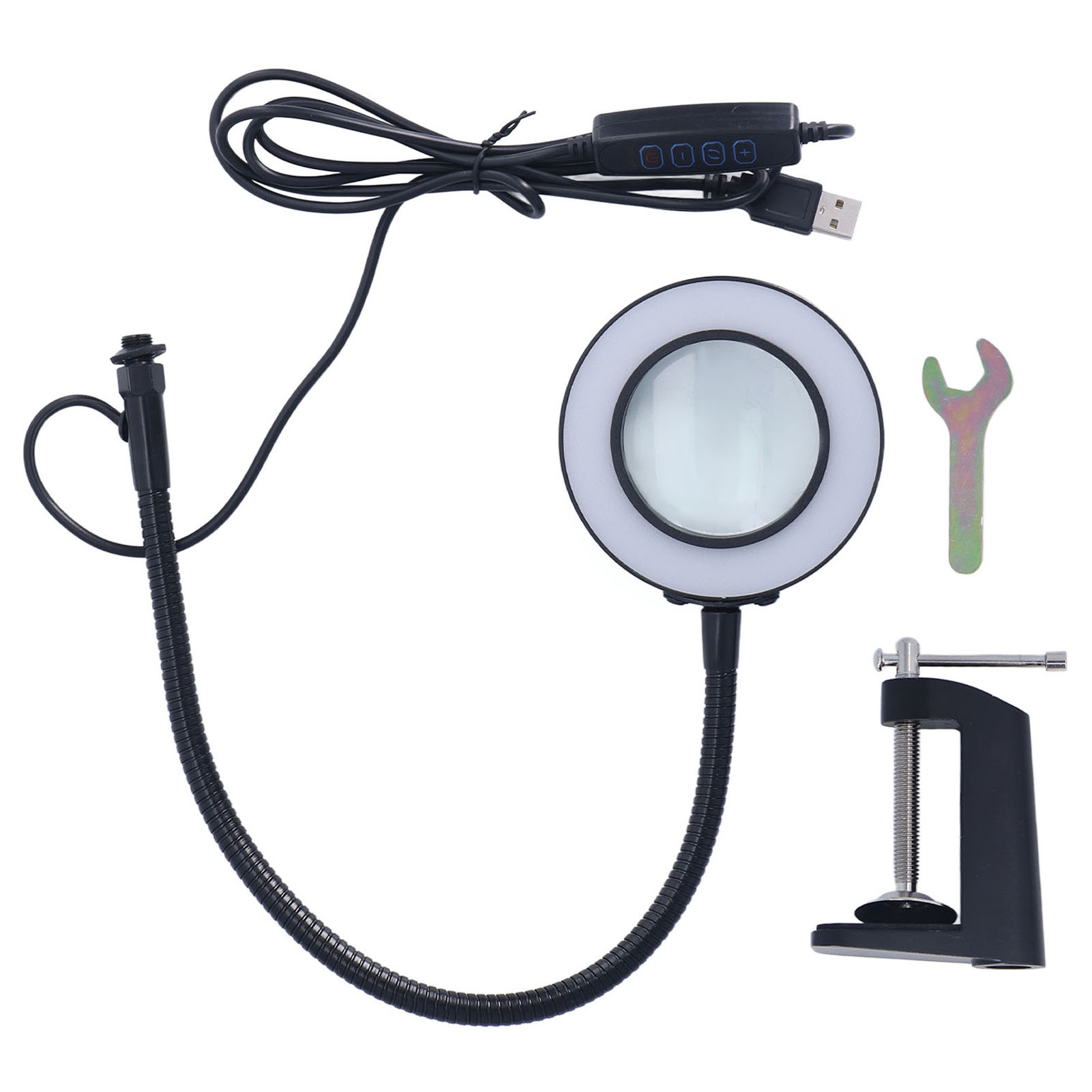 Lampe loupe à pince WINS avec éclairage LED USB, verre, 11 niveaux de luminosité réglable, pour soudure