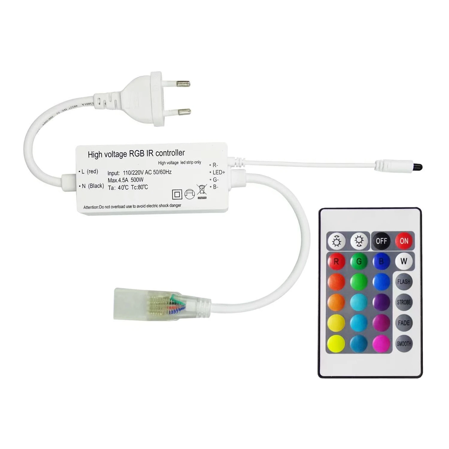 Controller Striscia Led Rgb 220v Smd Larghezza 14,5 Mm Con Telecomando Ir Rgb