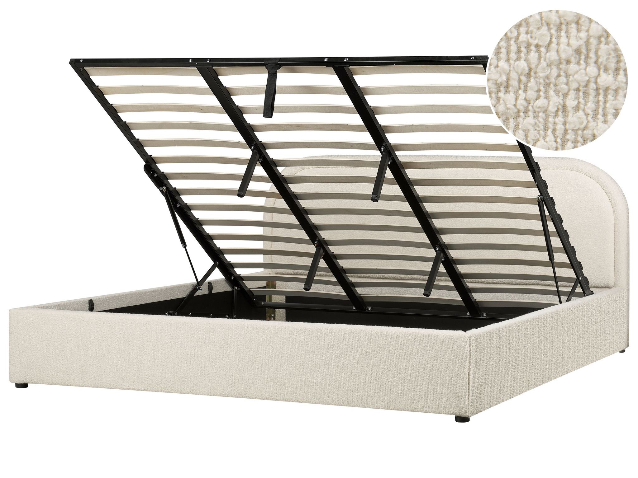 Beliani Ottoman Bed Boucle Quillien 180 X 200 Cm (eu Super King) Light Beige