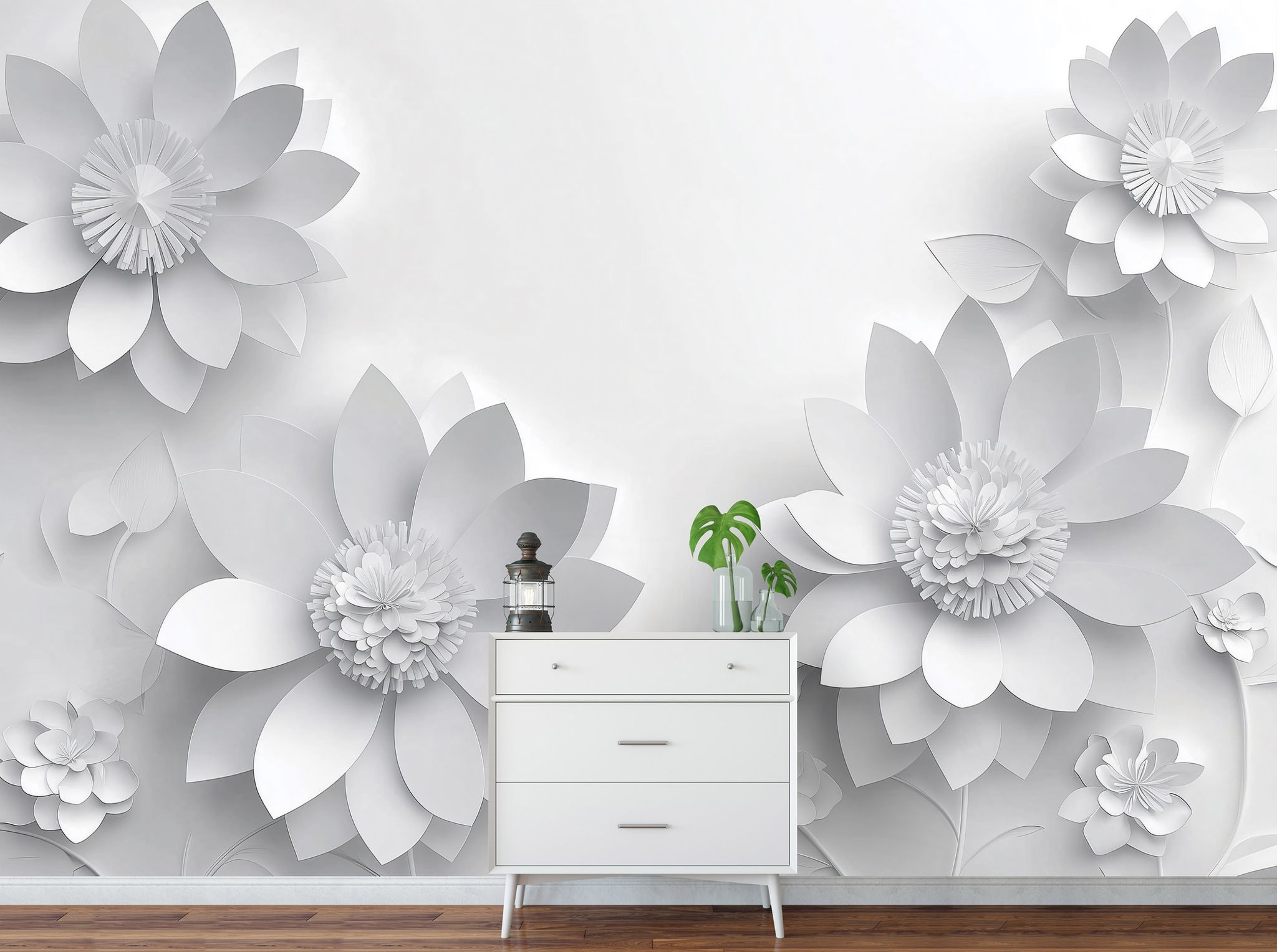 Wallarena Vlies Fototapete Blumen 350x250 Cm, Tapeten, Für Wohn Und Schlafzimmer, Vliestapete Wandtapete Tapete 3d Effekt- Inkl. Kleister - Abstrakt Weiß