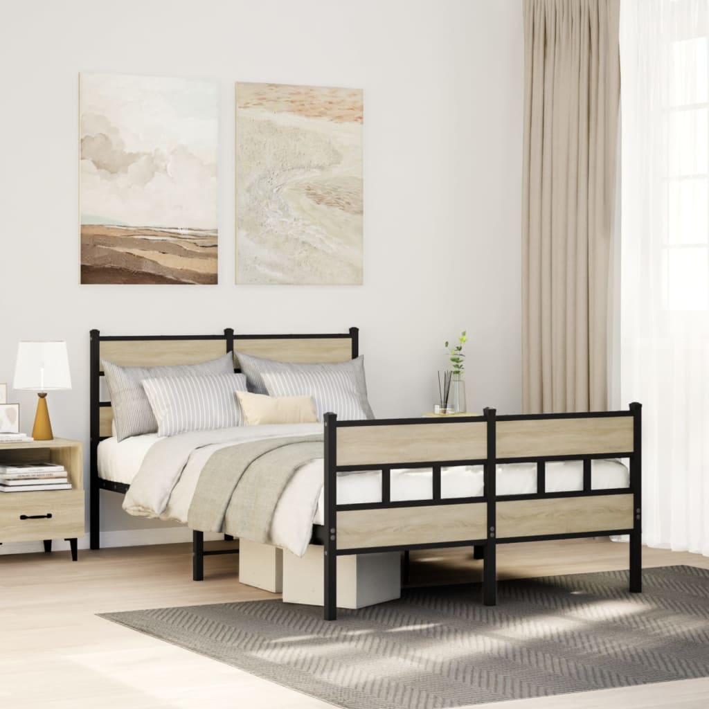 Cadre De Lit En Métal Sans Matelas Chêne Sonoma 120x190 Cm Vidaxl