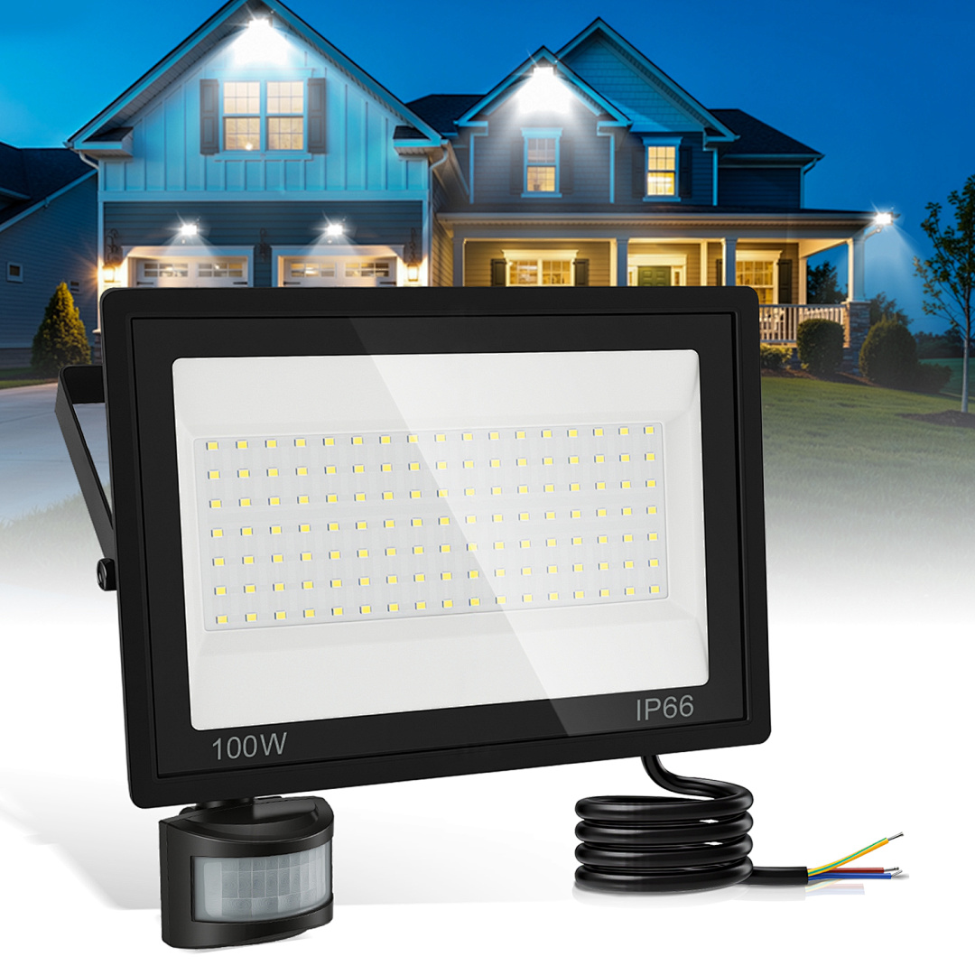 Wolketon Proiettore Led Da Esterno 100w Con Sensore Di Movimento – Impermeabile Ip66, Faro Giardino 6000k Luce Bianca Fredda