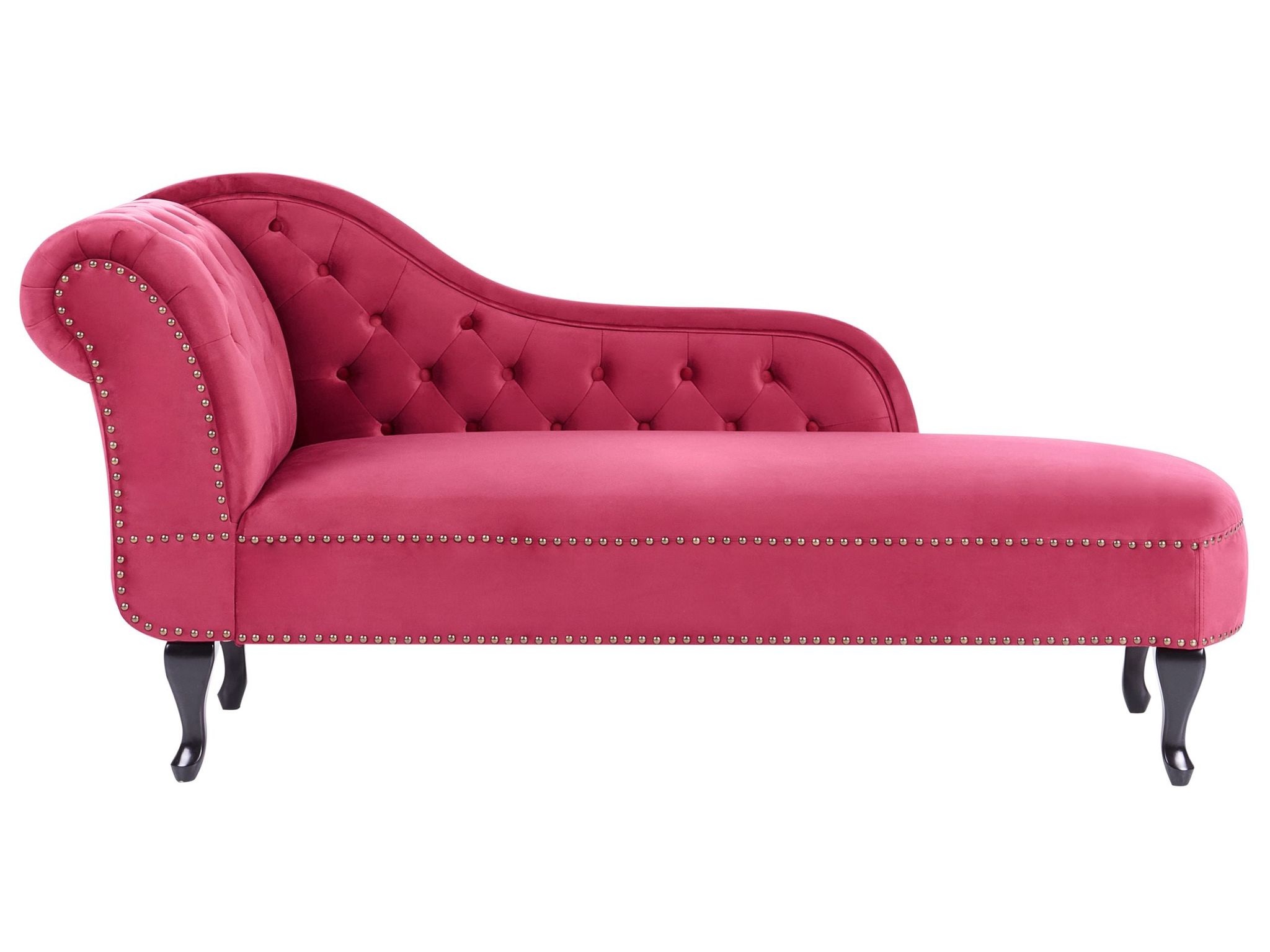 Beliani - Vintage Style Left Hand Chaise Lounge Velvet Fabric Chesterfield Burgundy Nimes
