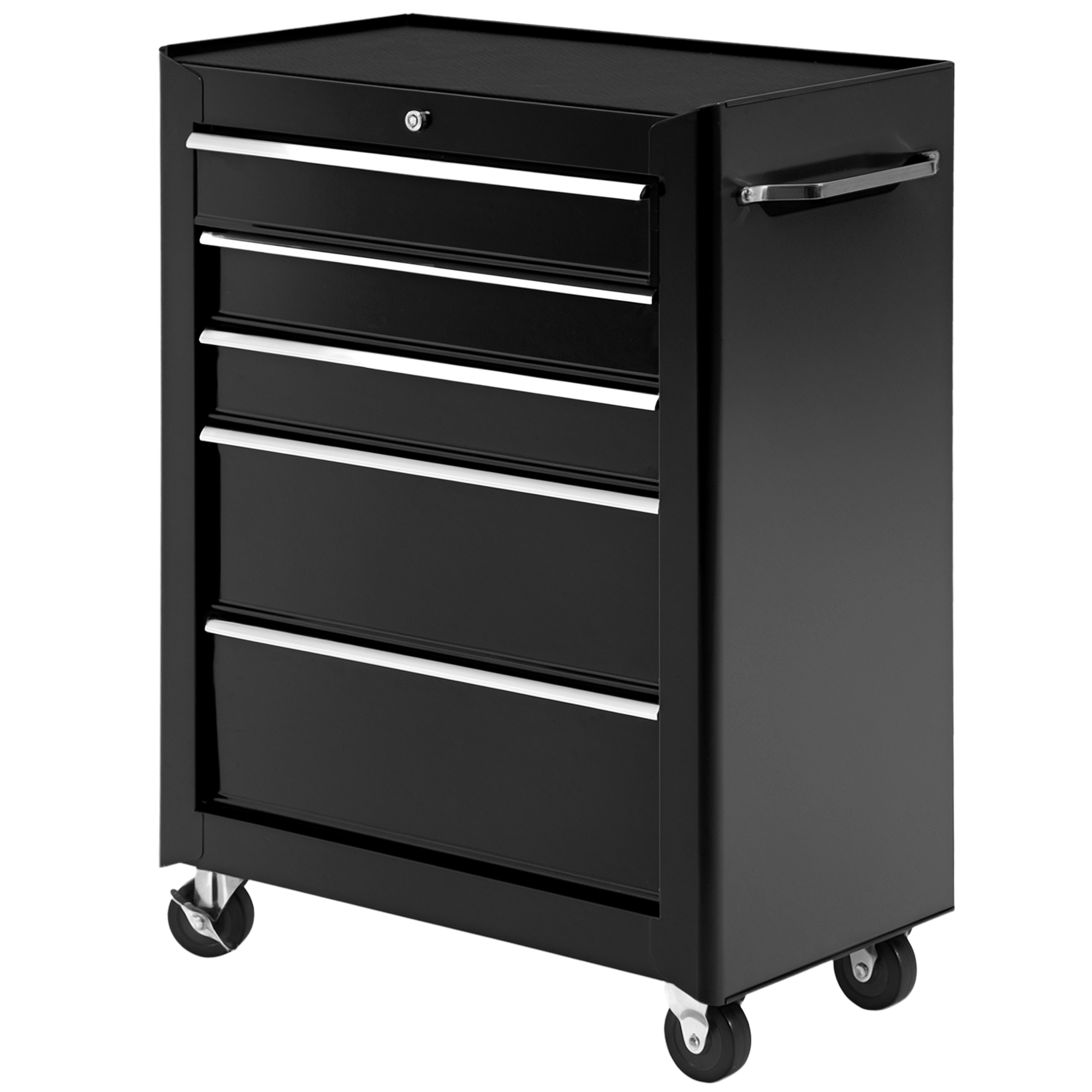 Chariot porte-outils 5 tiroirs en tôle d'acier noir, 61,5 x 33 x 82,5 cm, 2 clés fournies