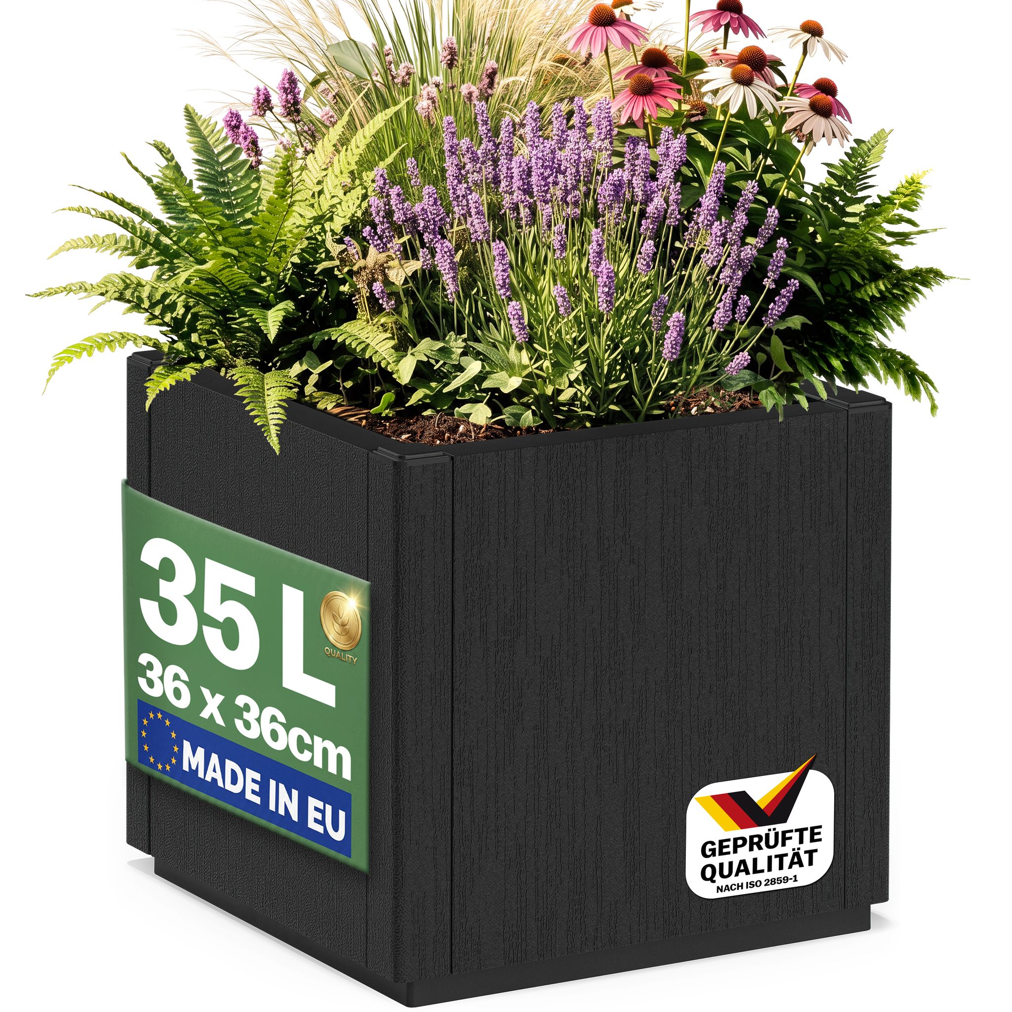 Casaria® Pflanzkasten Ethica 35l Oder 80l Witterungsbeständig Uv-stabil Recycelter Kunststoff Ablaufboden 2er 4er Set Anthrazit 35 L