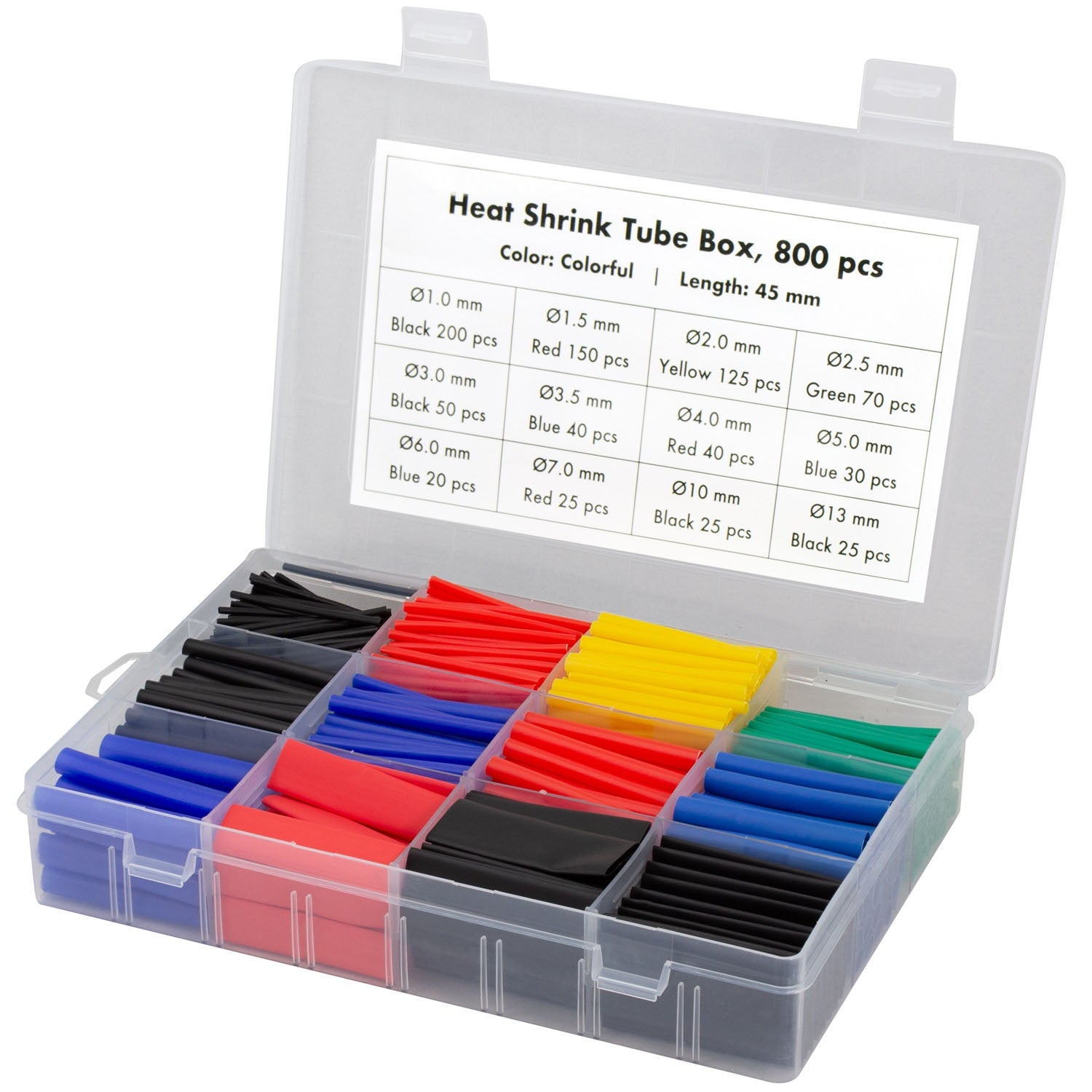 Logilink Schrumpfschlauch-Set, 800 Stück, 45 Mm, 12 Größen, 6 Farben 4052792078732