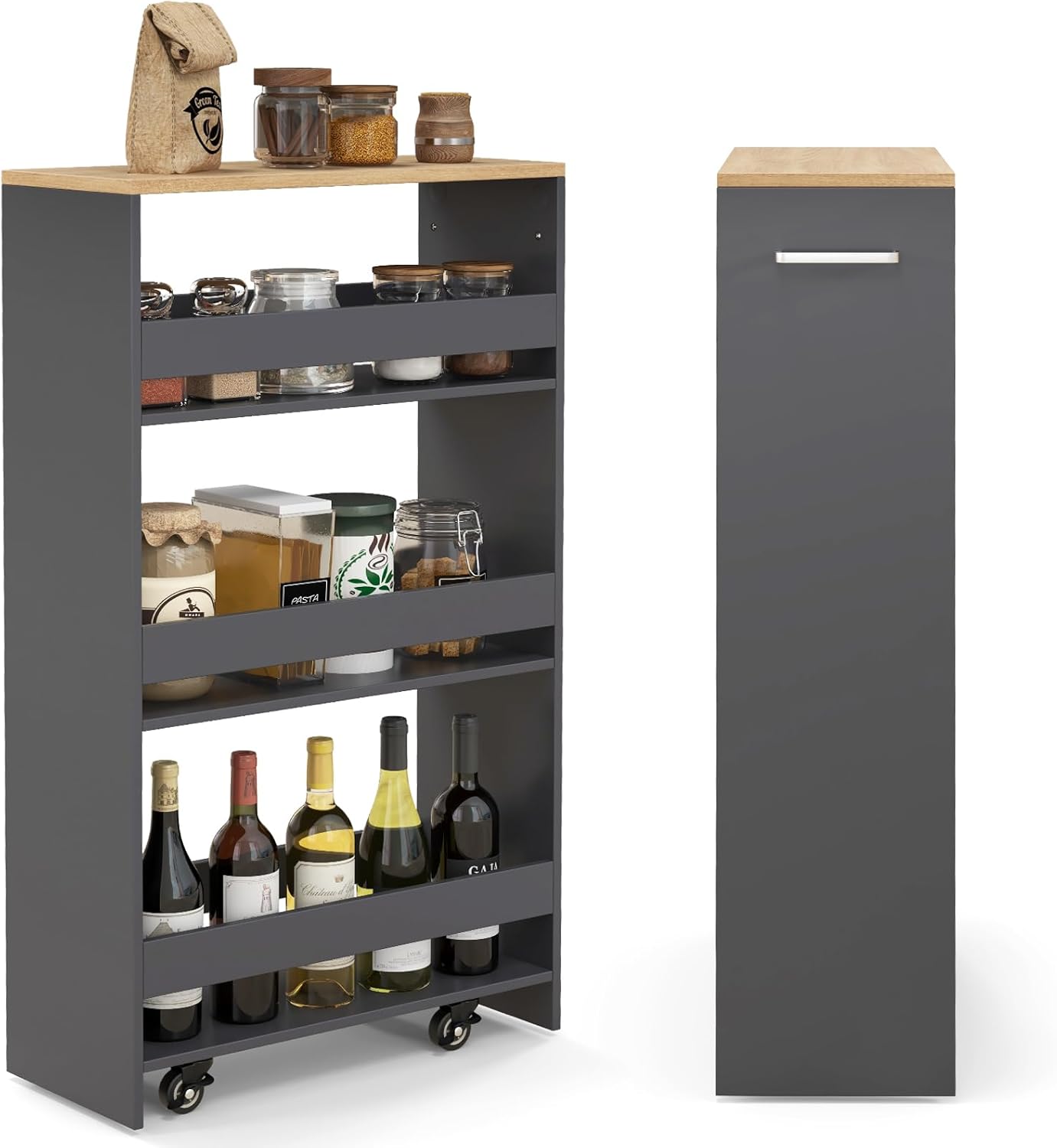 Costway – Desserte De Cuisine Étroite 20 Cm – 4 Niveaux Avec Roulettes
