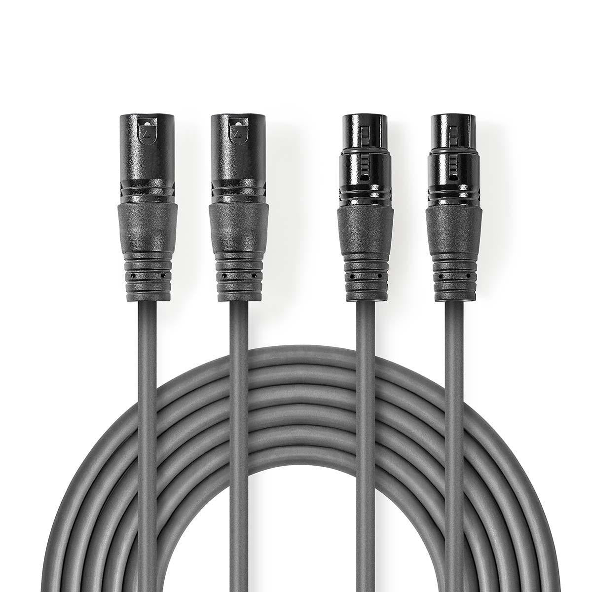 Nedis Dunkelgrau Symmetrisches Audiokabel 2X Xlr 3 Pin Stecker 2X Xlr 3 Pin Buchse Vernickelt 150 M Rund Pvc Papphulle