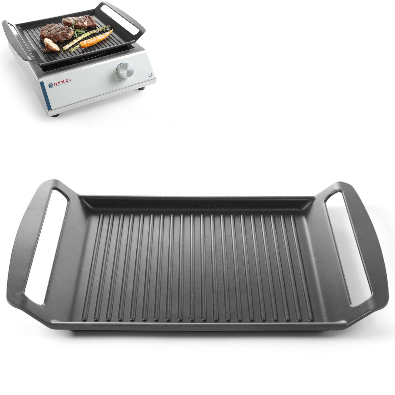 Hendi Schwarz - Grillplatte Für Induktionskocher, 390X260x(H)35Mm