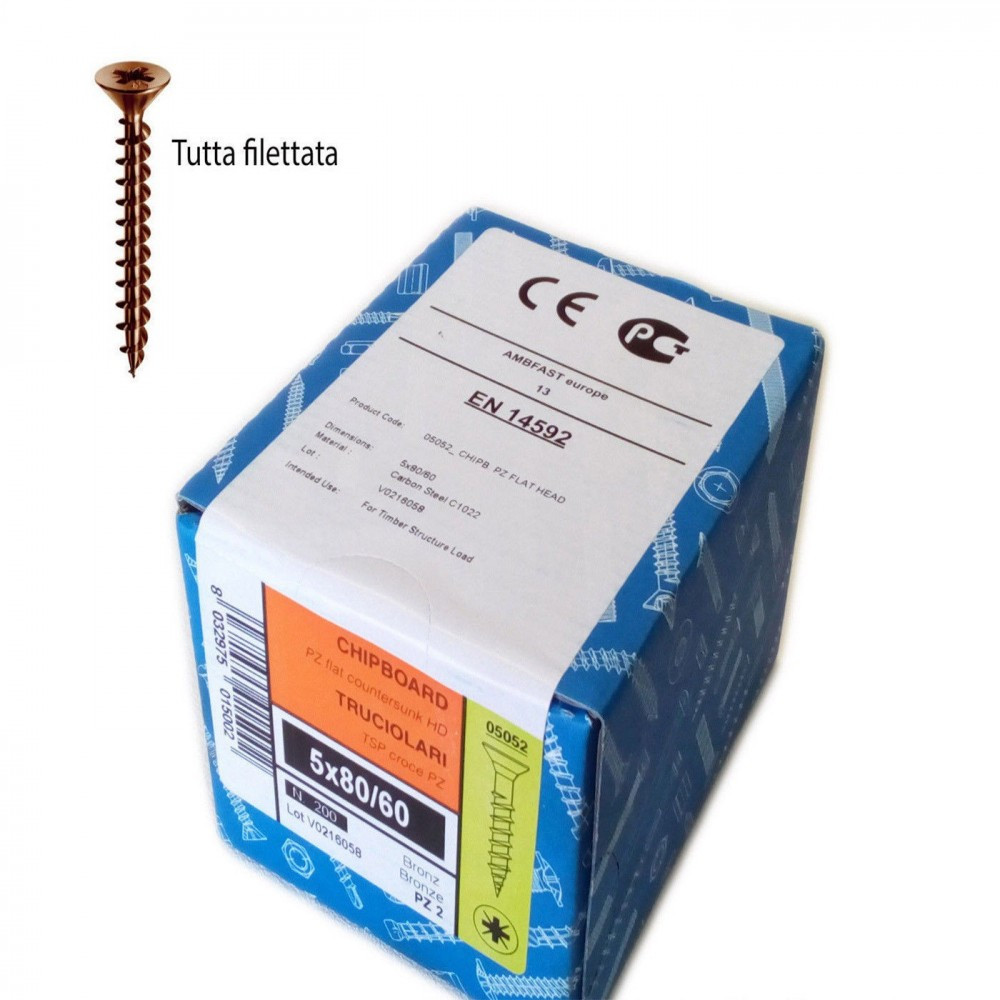 Ambrovit Vite Truciolare Tsp Cava Pz Interamente Filettata In Acciaio Bronzato Ø Mm.4,0x25