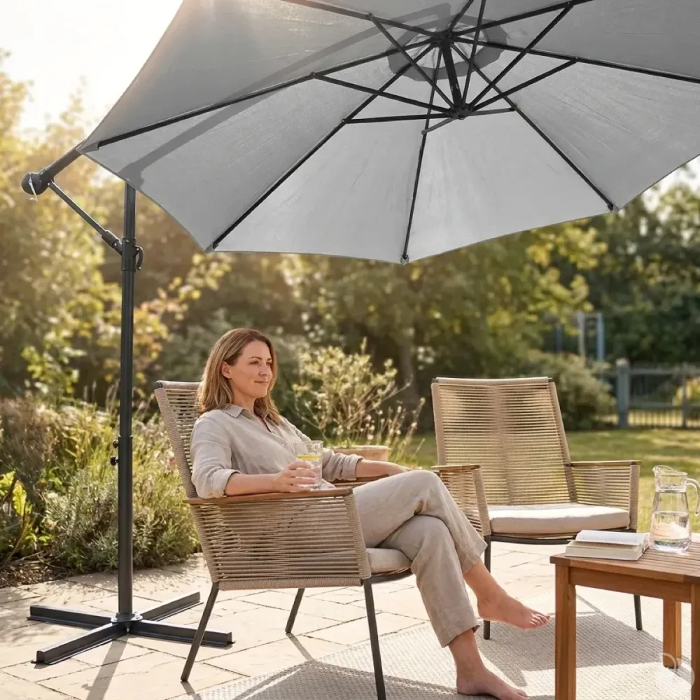 Parasol Déporté Azur 3m Gris - Protection Solaire Robuste Et Élégante