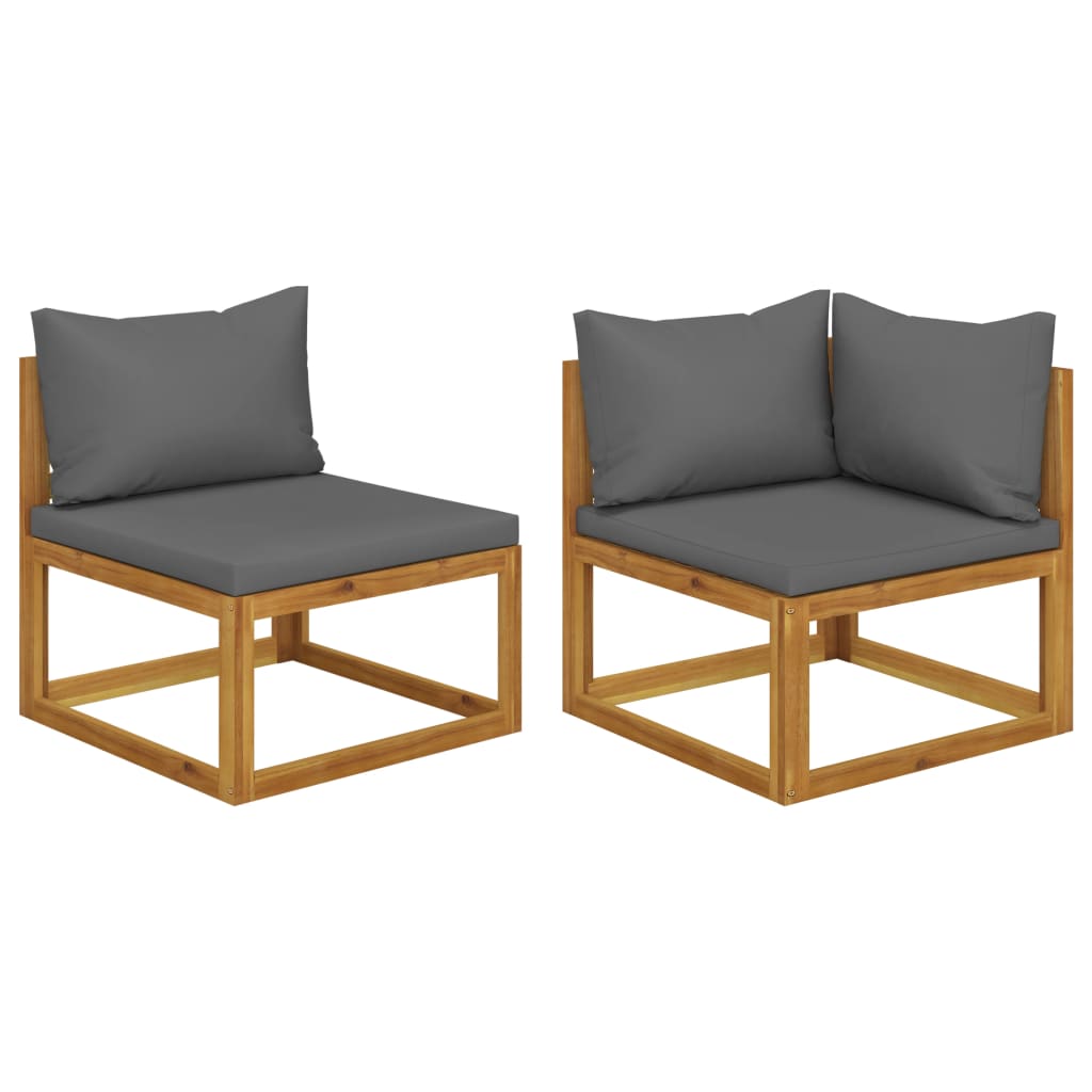 Vidaxl Dunkelgrau 2-Tlg. Sofa-Set Mit En Kissen Akazie Massivholz