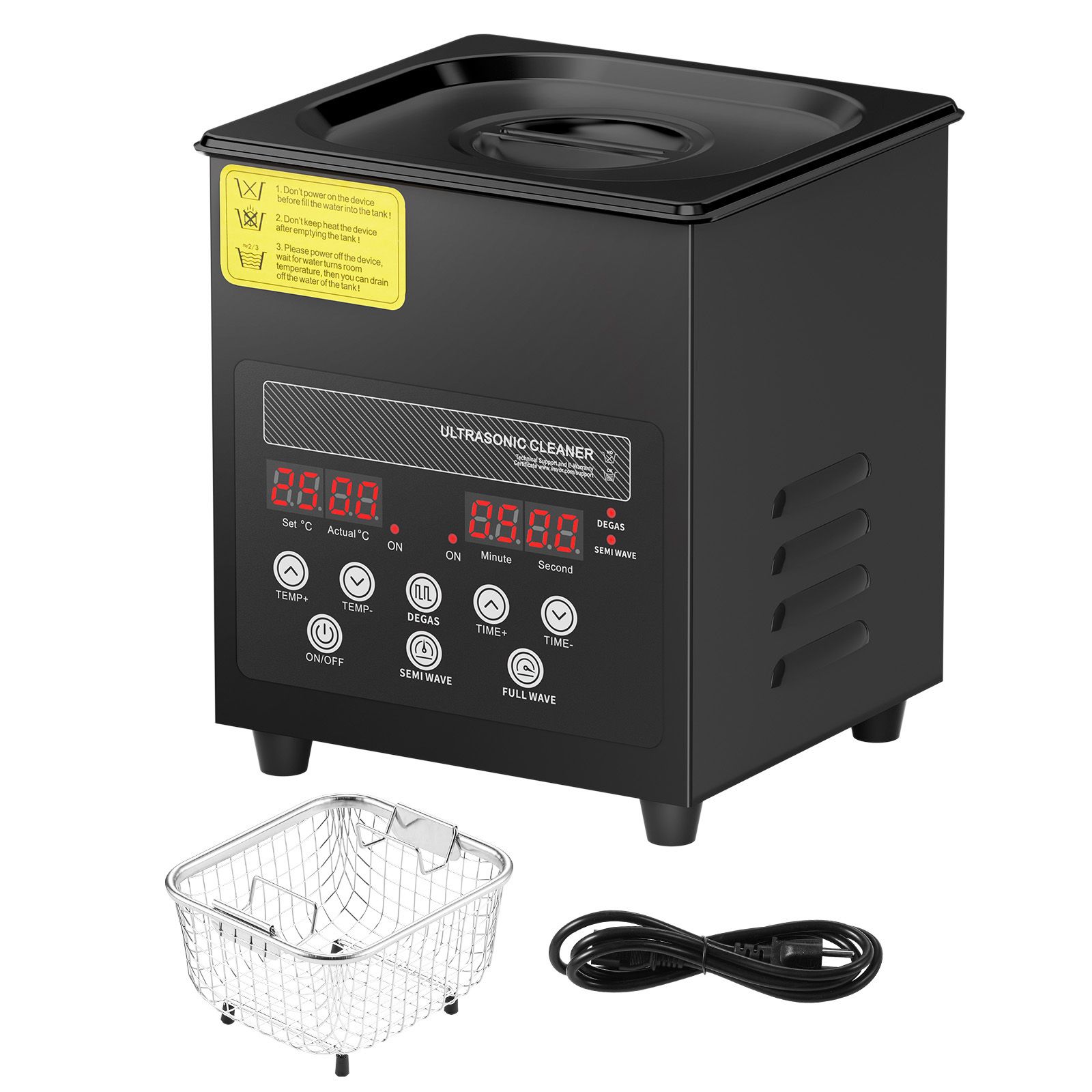 Nettoyeur à ultrasons 2 L avec chauffage et minuterie, cuve inox 304, panier et poignée, mode dégazage, lot de 1