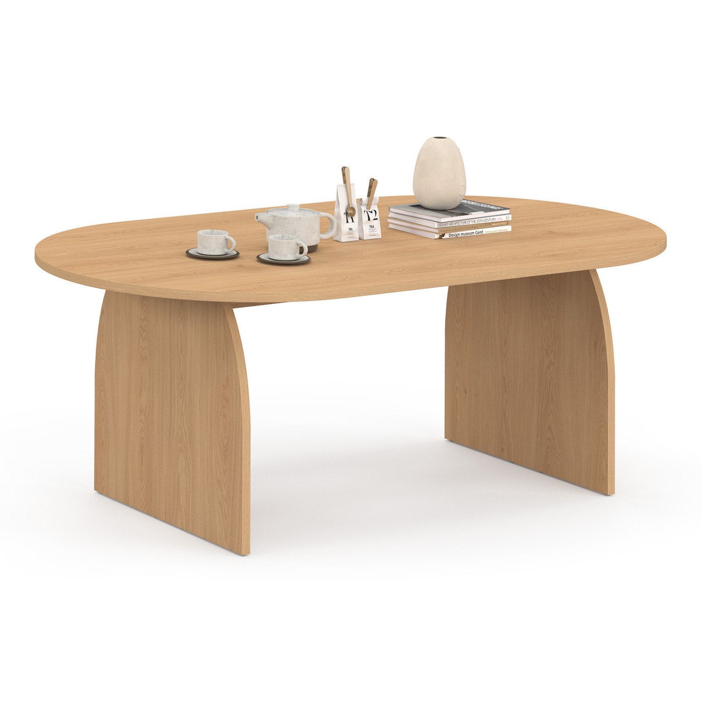 Idmarket - Table Basse Ovale Edith Pied Central Bois Effet Hêtre 110 Cm