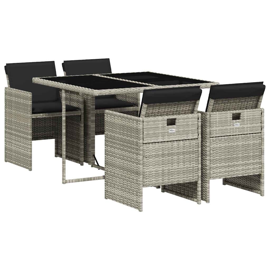 5 Piece Garden Dining Set With Cushions Light Grey Poly Rattan Vidaxl