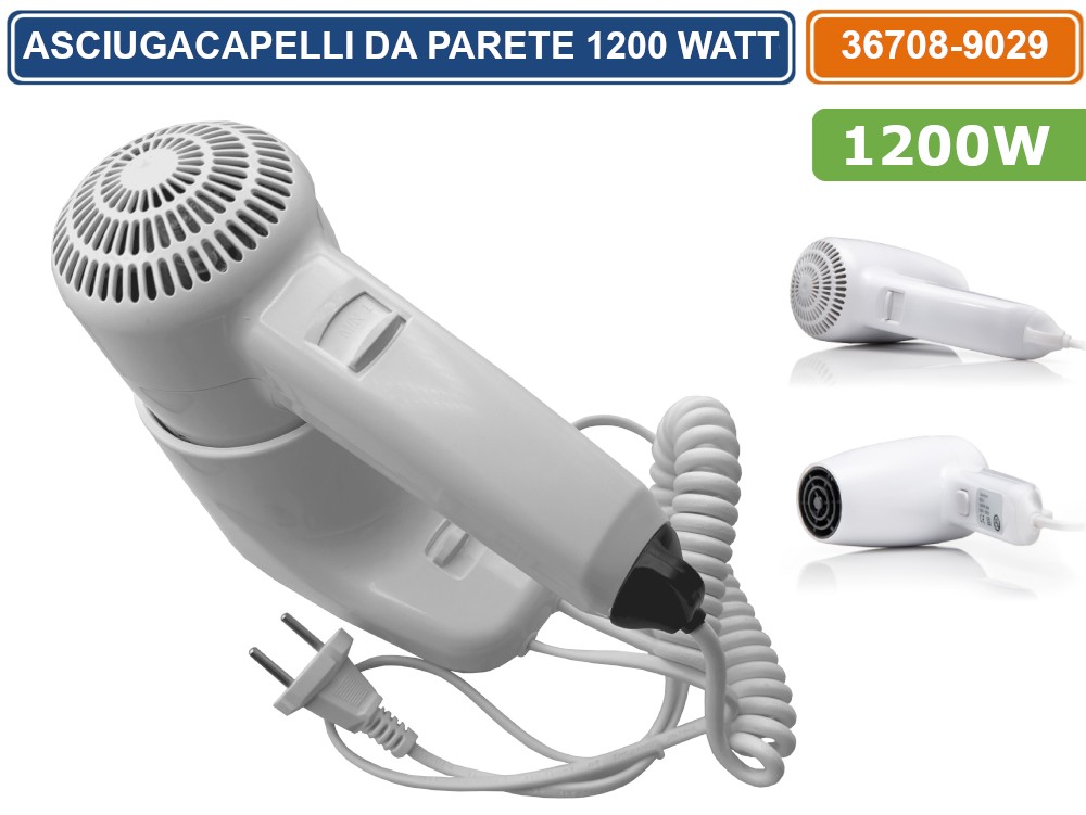 Asciugacapelli Phon Parete Muro Albergo Hotel Bagno Alberghi Spogliatoi 1200w