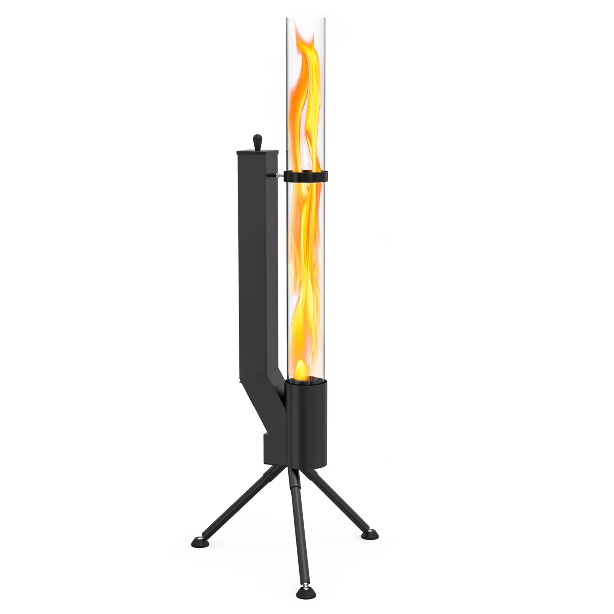 Albatros Pelletfackel Schwarz Mit Glasrohr – Rocket Stove Terrassenofen, Outdoor Feuerstelle Ohne Strom, Bis 120 Min Brenndauer