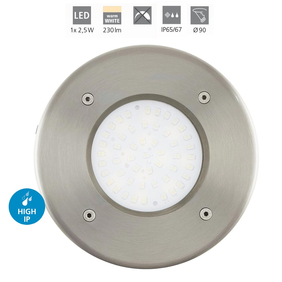 EGLO LED-Außeneinbauleuchte »LAMEDO«, 2,5W, 180 lm, 3000 k, (ØxT): 10 x 6,5 cm - silberfarben - Image 3