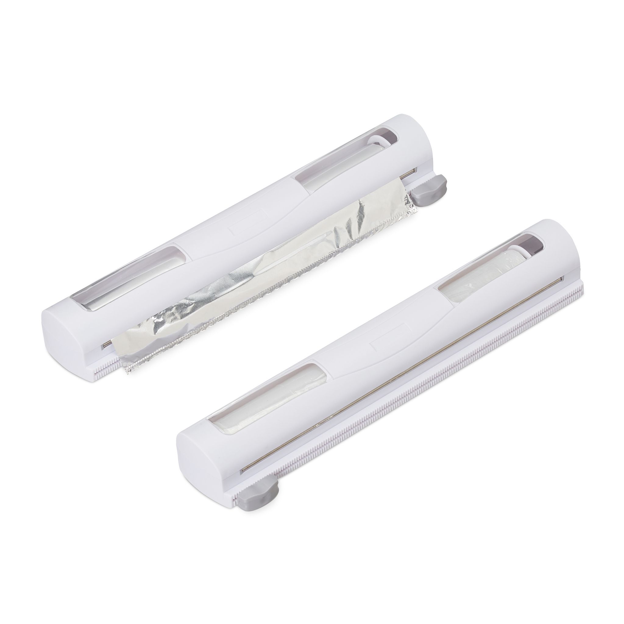 Relaxdays - Taglierina Da Cucina, Set Da 2, Pellicole Di Plastica & Alluminio, Trasparente, Taglio Netto, 5x37x8, Bianco