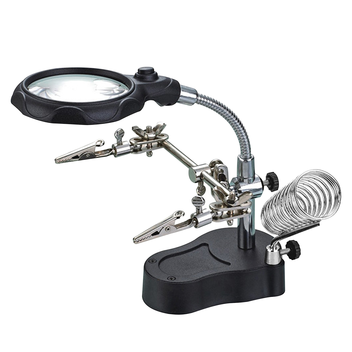 Loupe de bureau 3,5x à 12x avec éclairage LED, tête rotative à 360°, pinces de support et pinces crocodiles