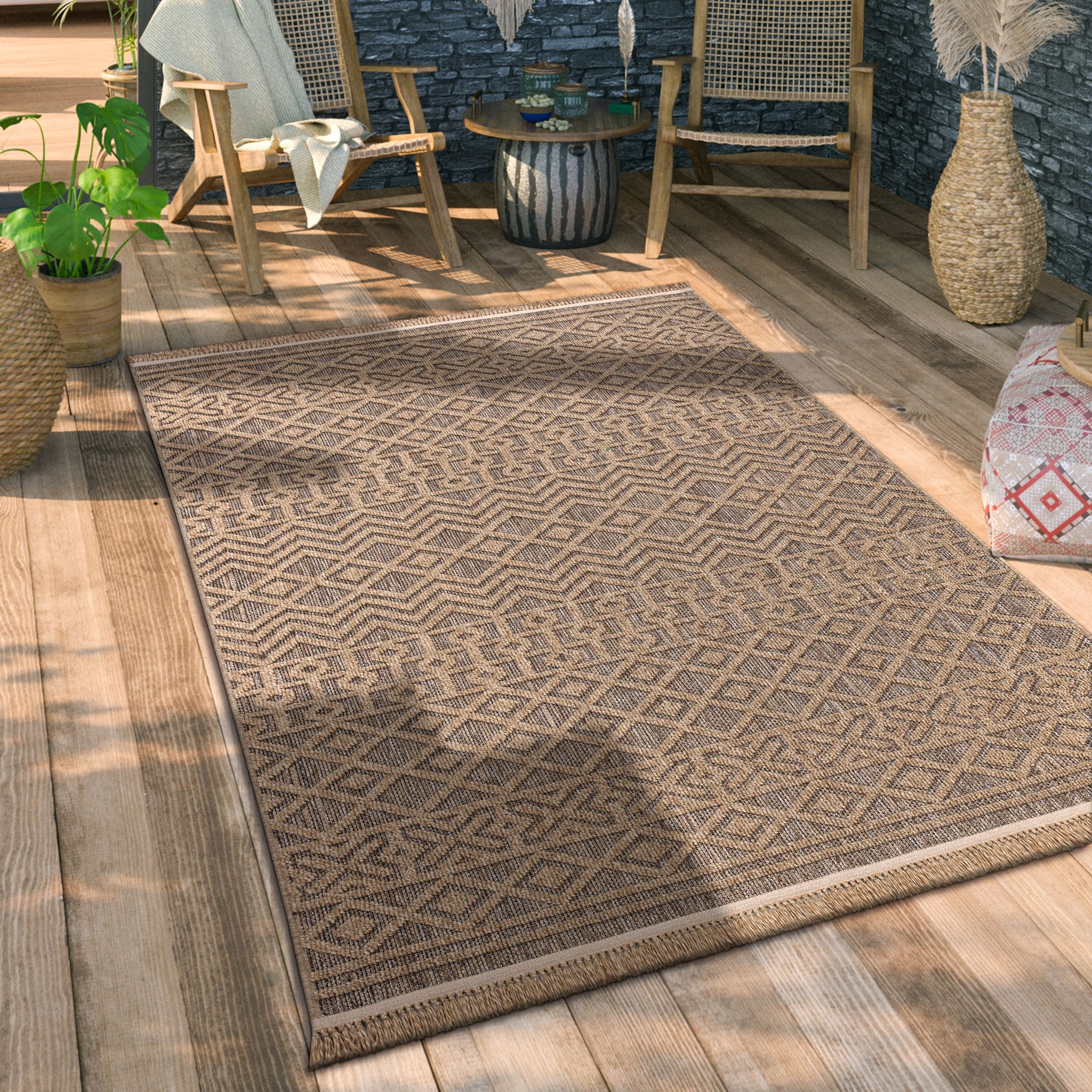 Paco Home - Outdoor Teppich Wetterfest & Langlebig Modern Jute-sisal-optik Terrasse & Balkon 160x220 Cm, Beige