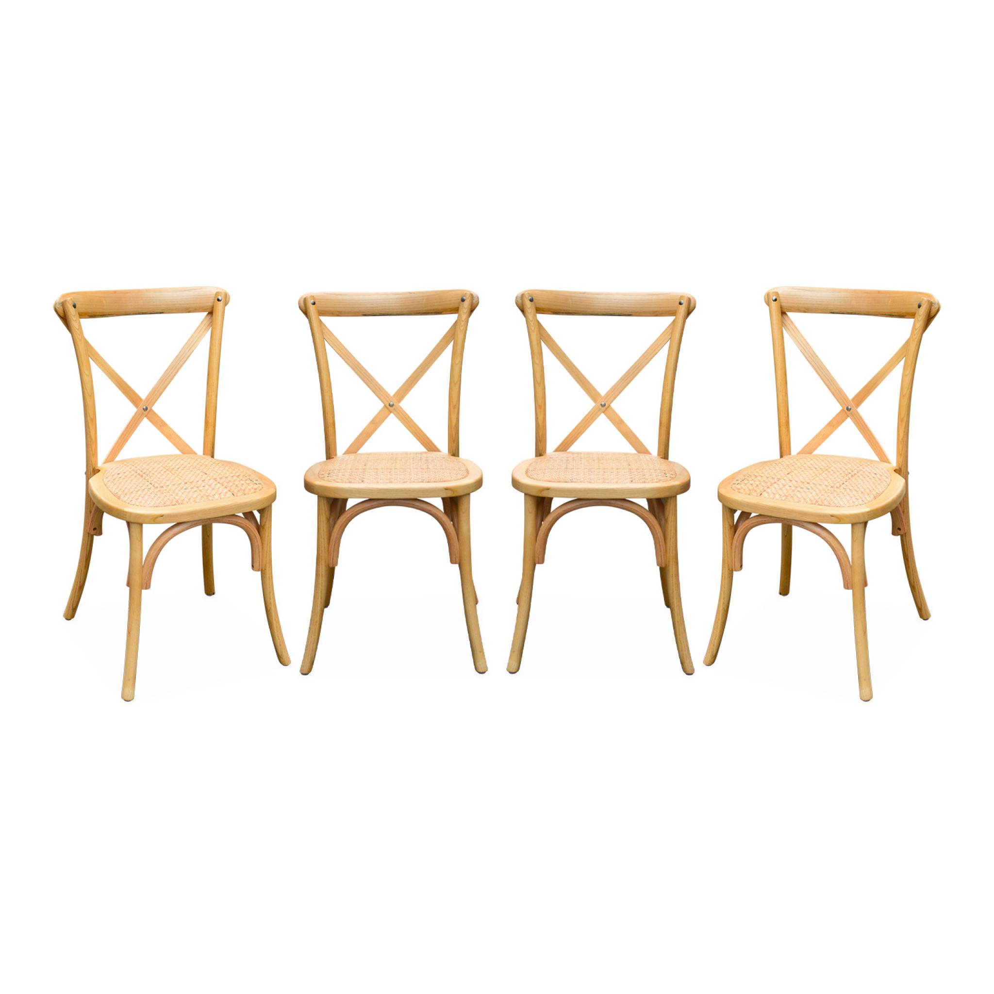 Sweeek Set Of 4 Vintage Natural Wood Bistro Chairs With Rattan Seats, Stackable