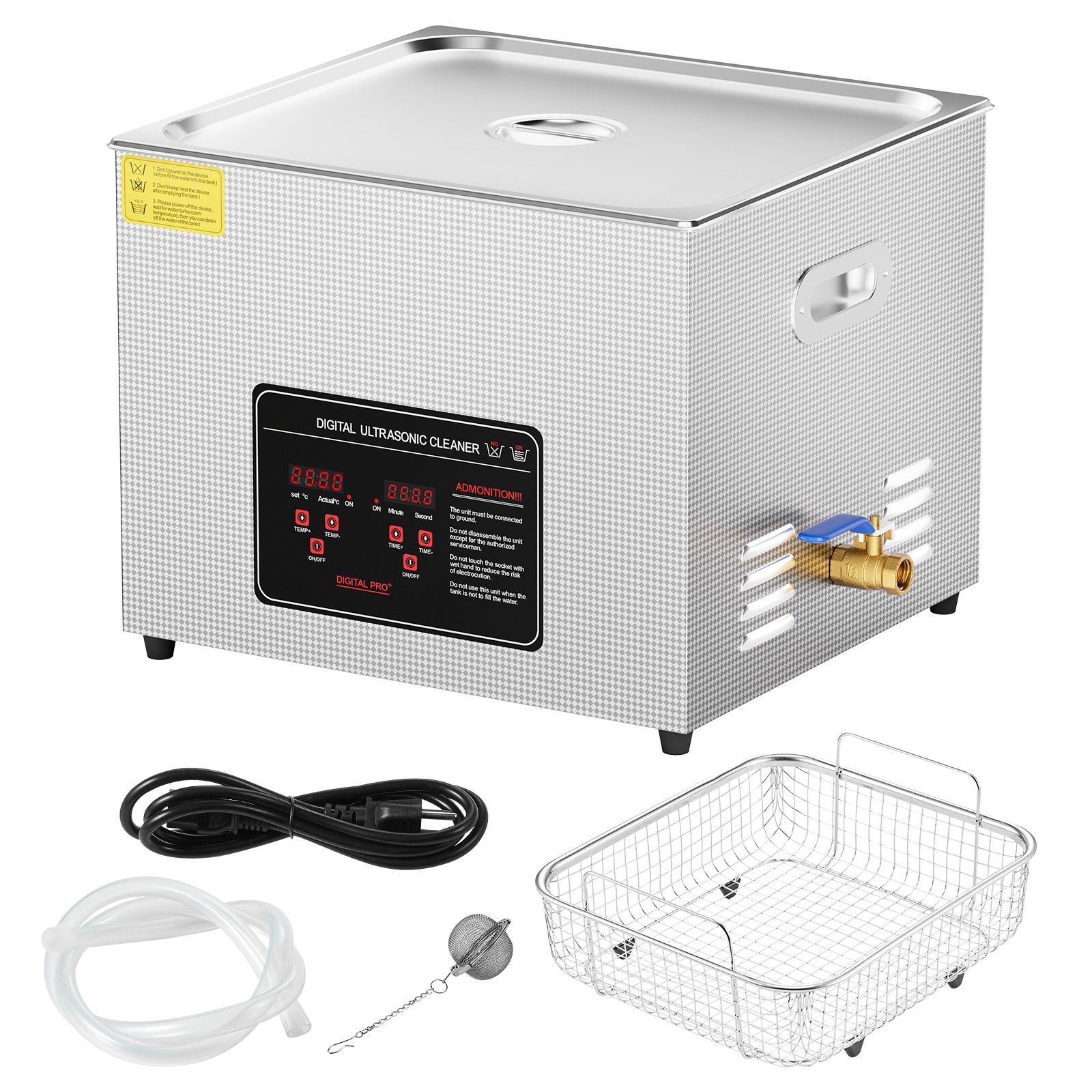 Nettoyeur à ultrasons 15 L 360 W avec minuterie et chauffage, cuve 40 kHz, panier inclus