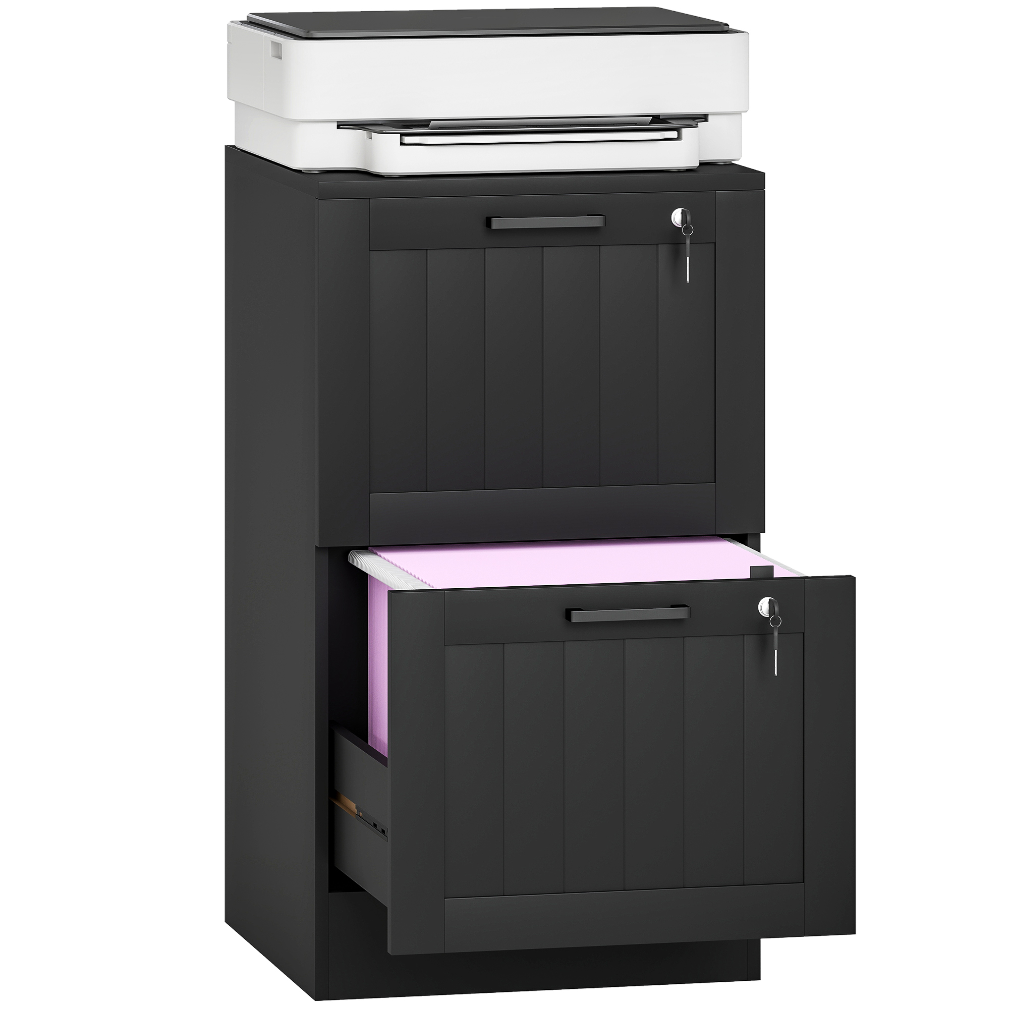 Caisson Bureau Mobile Bois 2 Tiroirs Serrure Tringles De Suspension