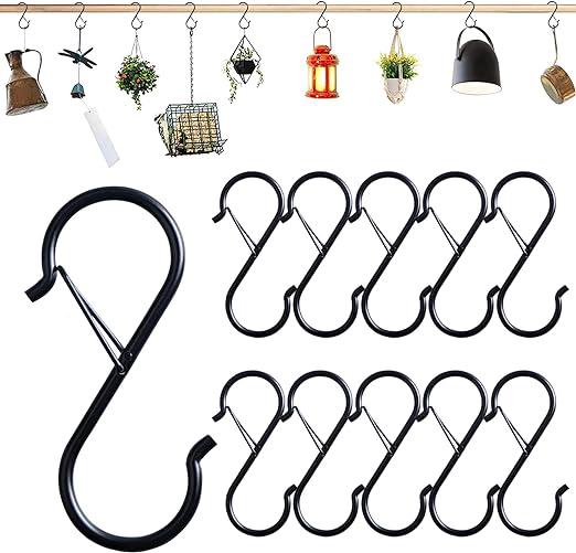 Crochets en S noirs, acier renforcé anti-rouille, 9 cm, lot de 10