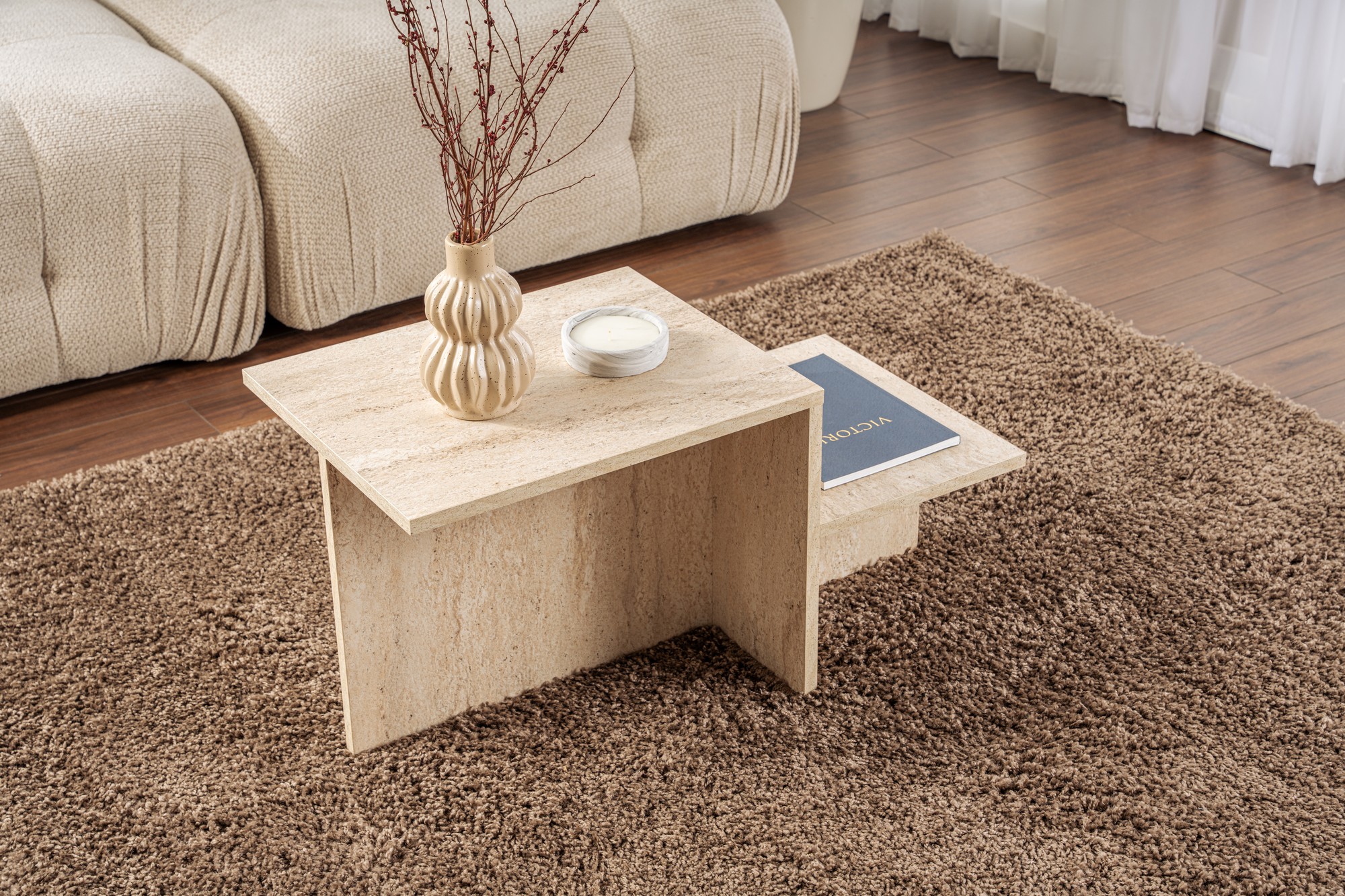 Calicosy - Table Basse En Travertin, 40x80x40 Cm, Pour La Maison