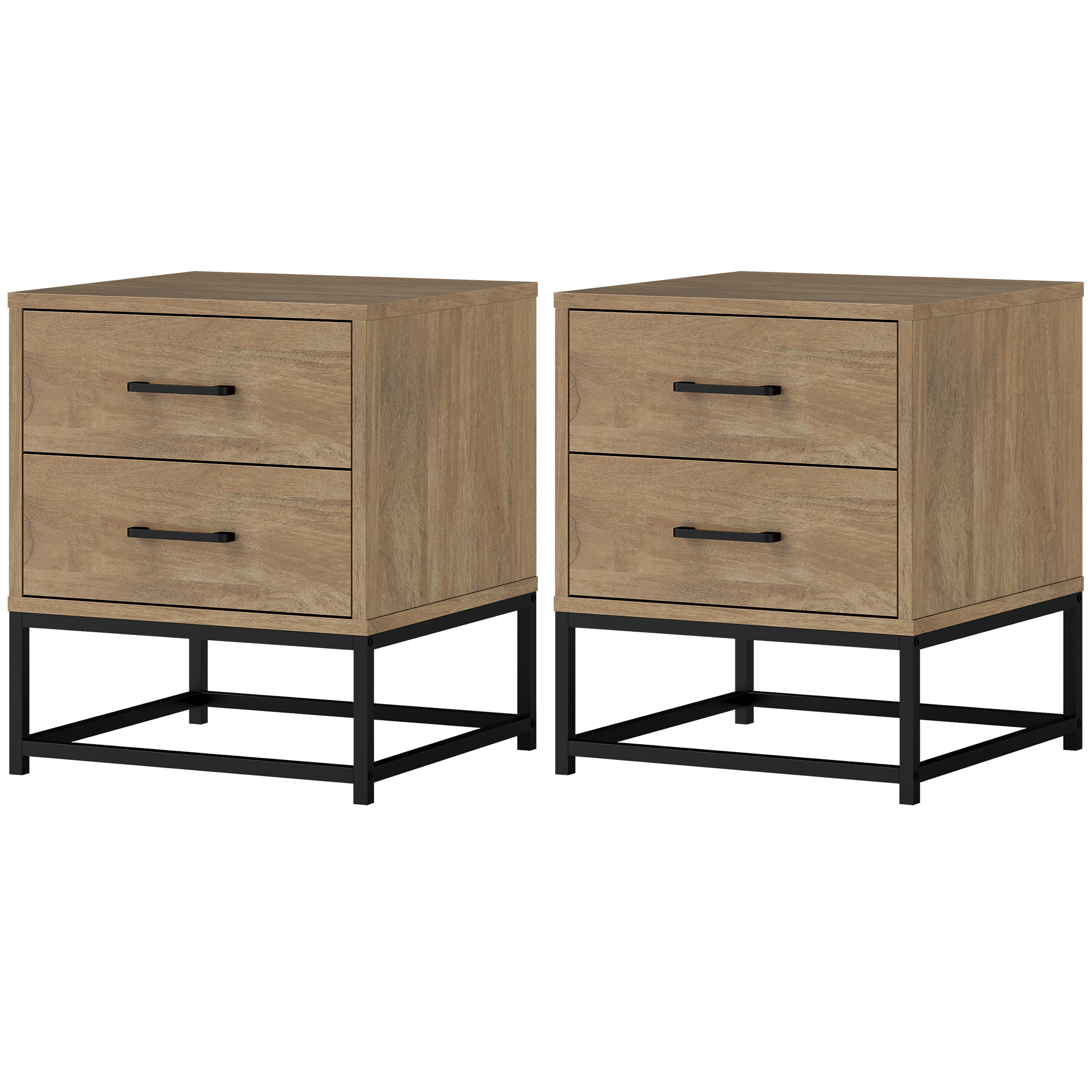 Lot De 2 Tables De Chevet Table De Nuit Avec 2 Tiroirs Style Industriel Pour Chambre À Coucher, Salon