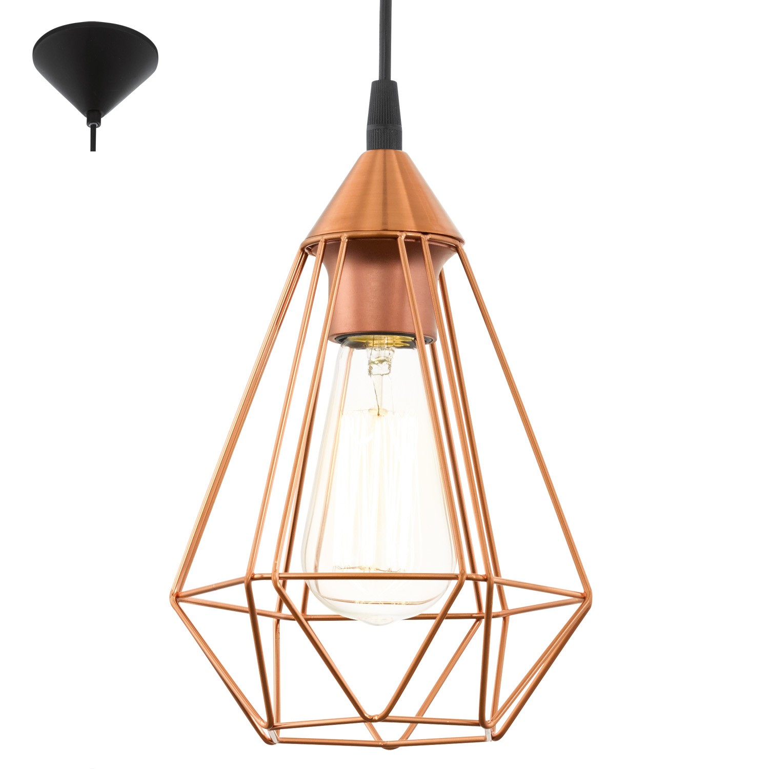Eglo - Pendelleuchte Tarbes Kupfer-schwarz Ø 17,5 Cm E27 Pendelleuchte
