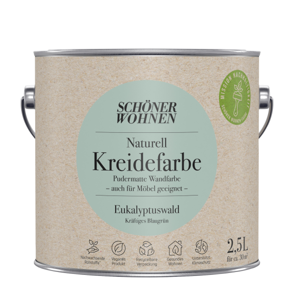Schoner Wohnen - Schöner Wohnen Naturell Kreidefarbe 2,5 Ltr. Eucalyptuswald Kräftiges Blaugrün